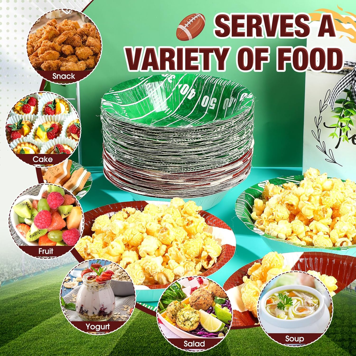 Ziliny 30 Pcs 16 oz Football Paper Bowls Football Party Snack Bowls Supplies for Game Day Hot Cold Soup Salad Dessert Home Cereal Holiday Decoration