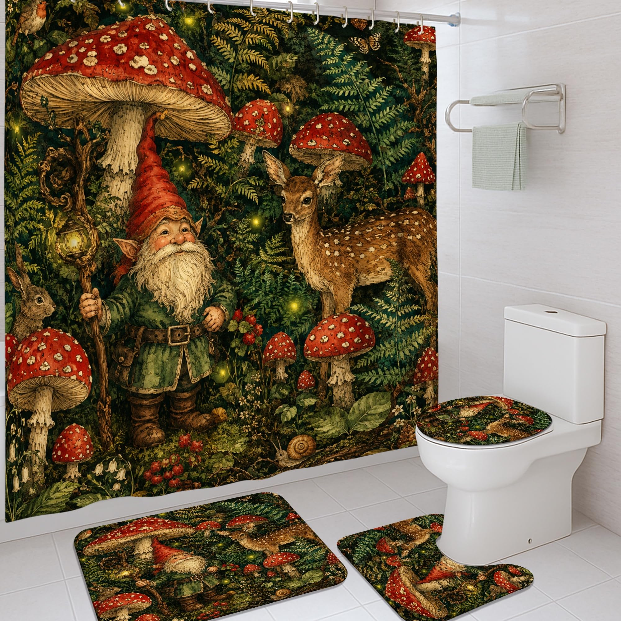 Rideaux de douche champignon magique et tapis assorti pour transformer le bain des enfants
