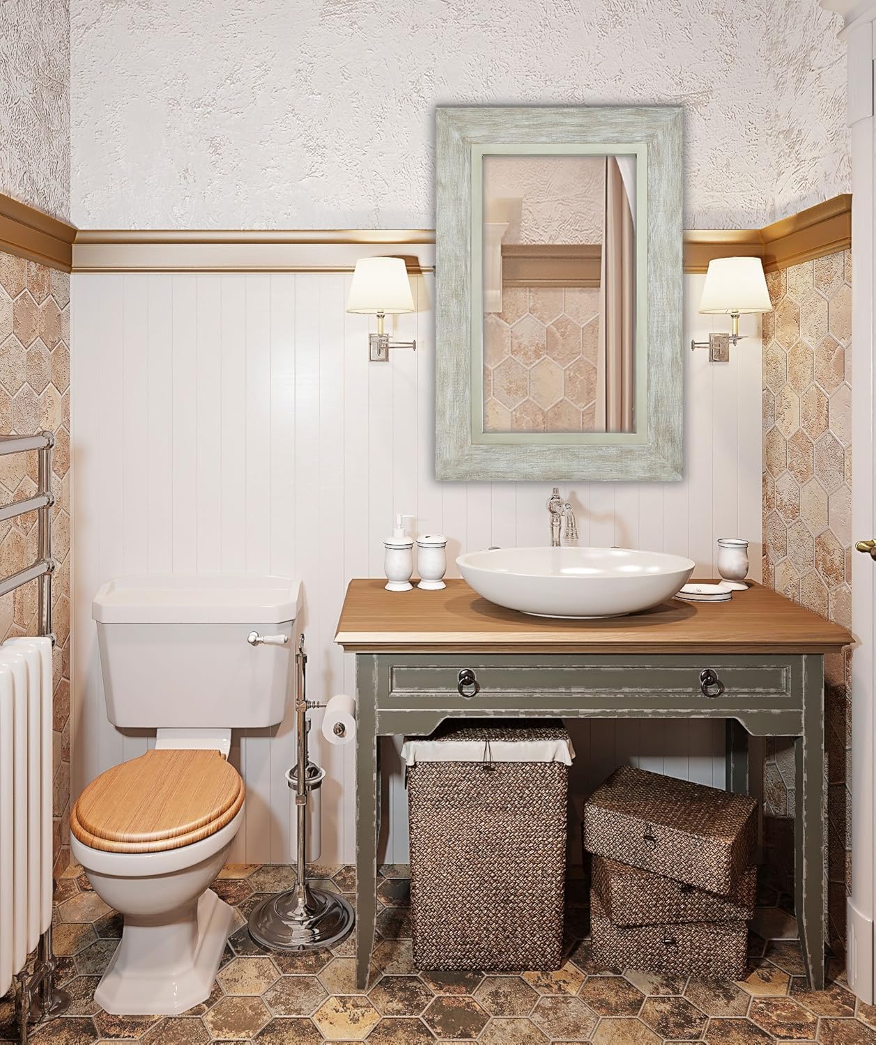 Buy Large White Washed Framed Mirror Beach Distressed Frame Solid Glass Wall Mirror Vanity