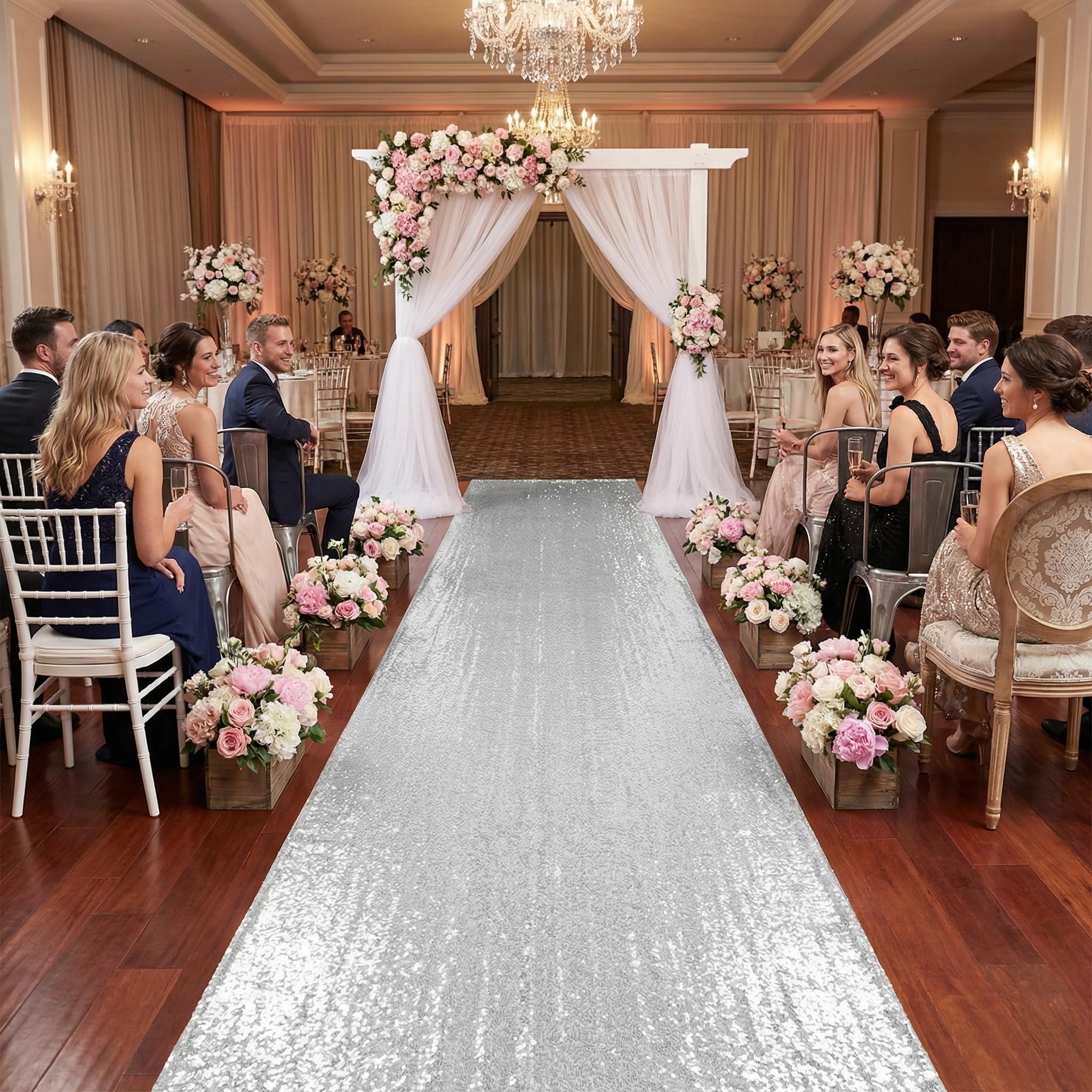 B-COOL Silberner Gangläufer, Pailletten-Teppich für Weihnachten, Hochzeit, Zeremonie, Hochzeit, Teppich, Innenbereich, Party-Dekoration