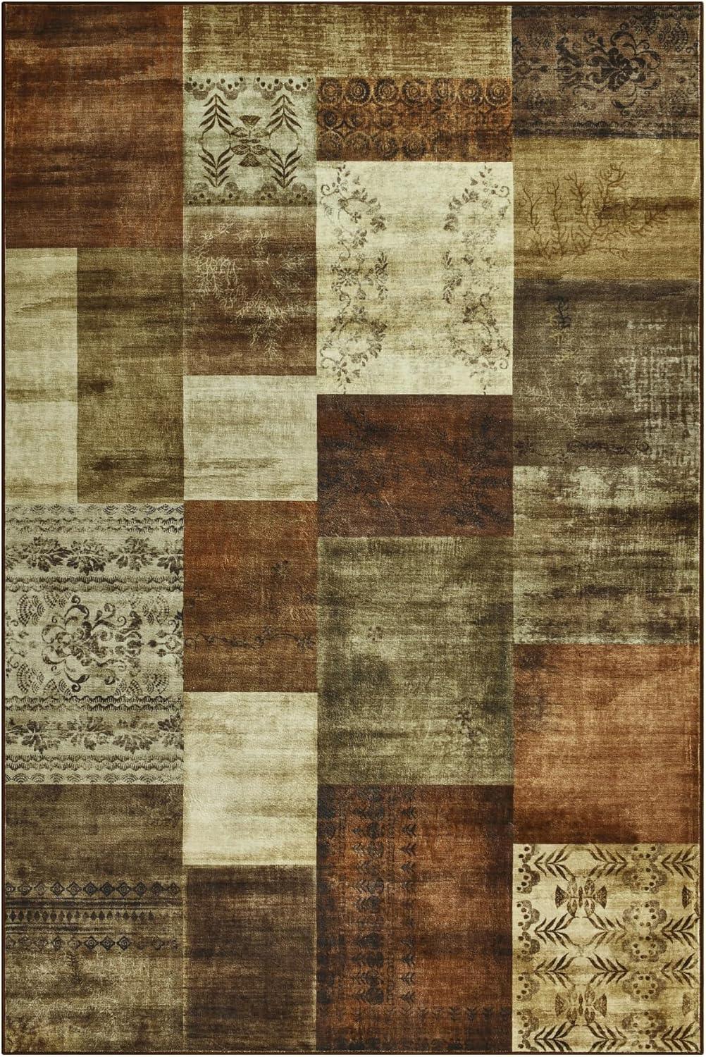 Tepook Modern Area Rug for Living Room, 6x9 Geometric Large Rugs for Bedroom, Washable Patchwork Rug Indoor Non-Slip Throw Carpets for Dining Room Office Farmhouse Home Decor, Brown