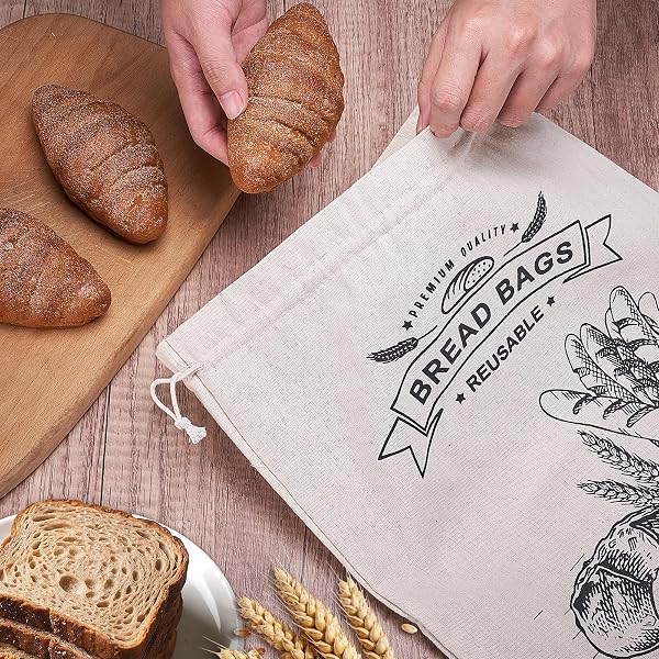 Tiusixsy 2 Pezzi di Sacchetti per Pane in Cera d'Api 44cm×35cm, Riutilizzabili, Sacchetti in lino con cordoncino, Sacchetto Per Pane In Lino, Per Pani, Patate, Frutta E Verdura - 3
