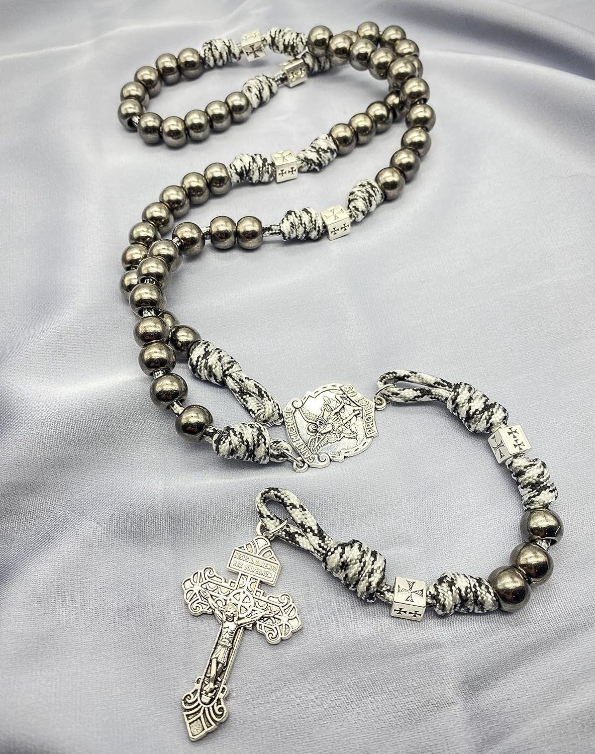 Nazareth Store Paracord Rosary Beaded Necklace St Michael Medal Resin Beads Durable Strong Rugged Cord Catholic Rosary with Pardon Cross - Image 5