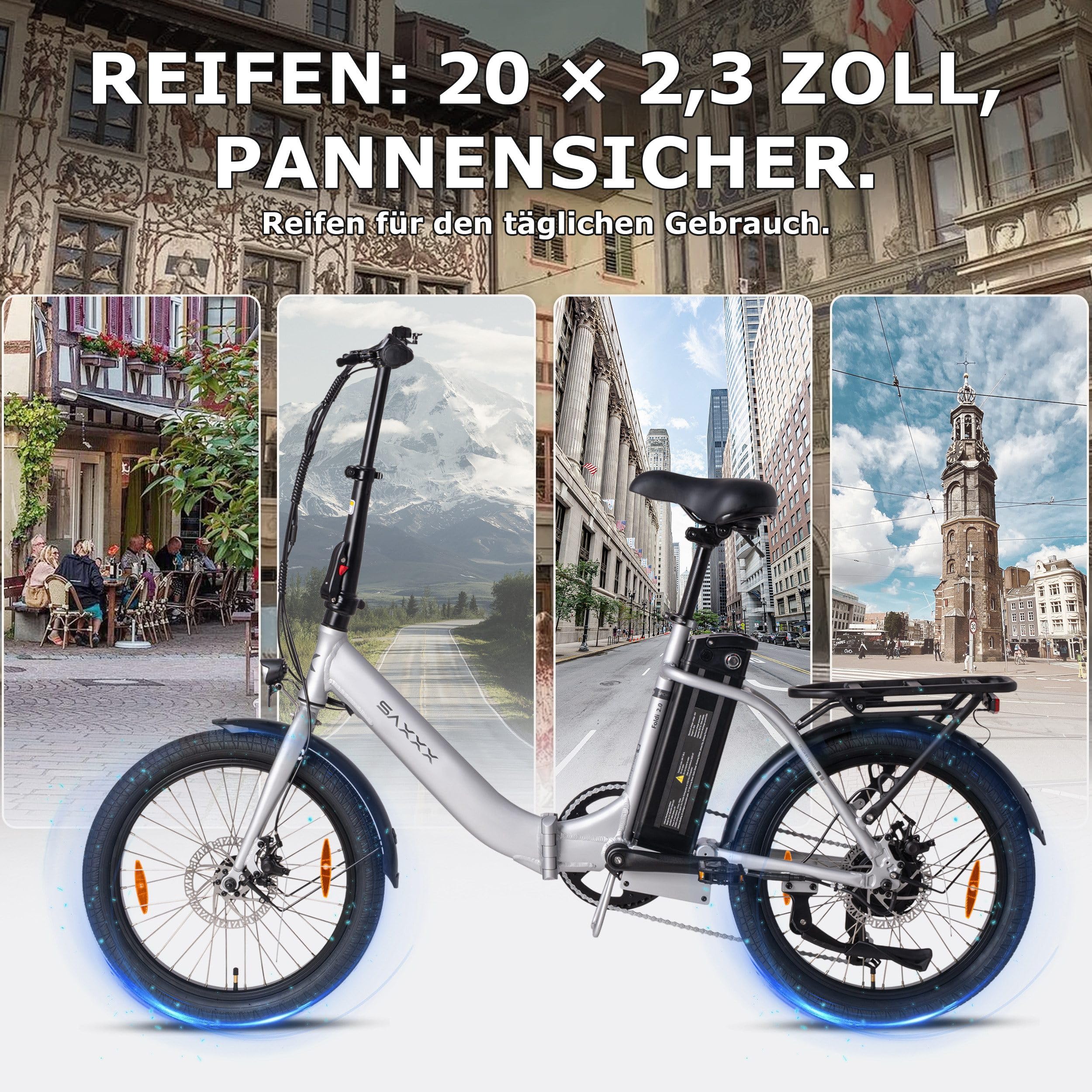 SAXXX E Bike Klapprad 20 Zoll mit 36V 13Ah Akku，90KM Lange Range