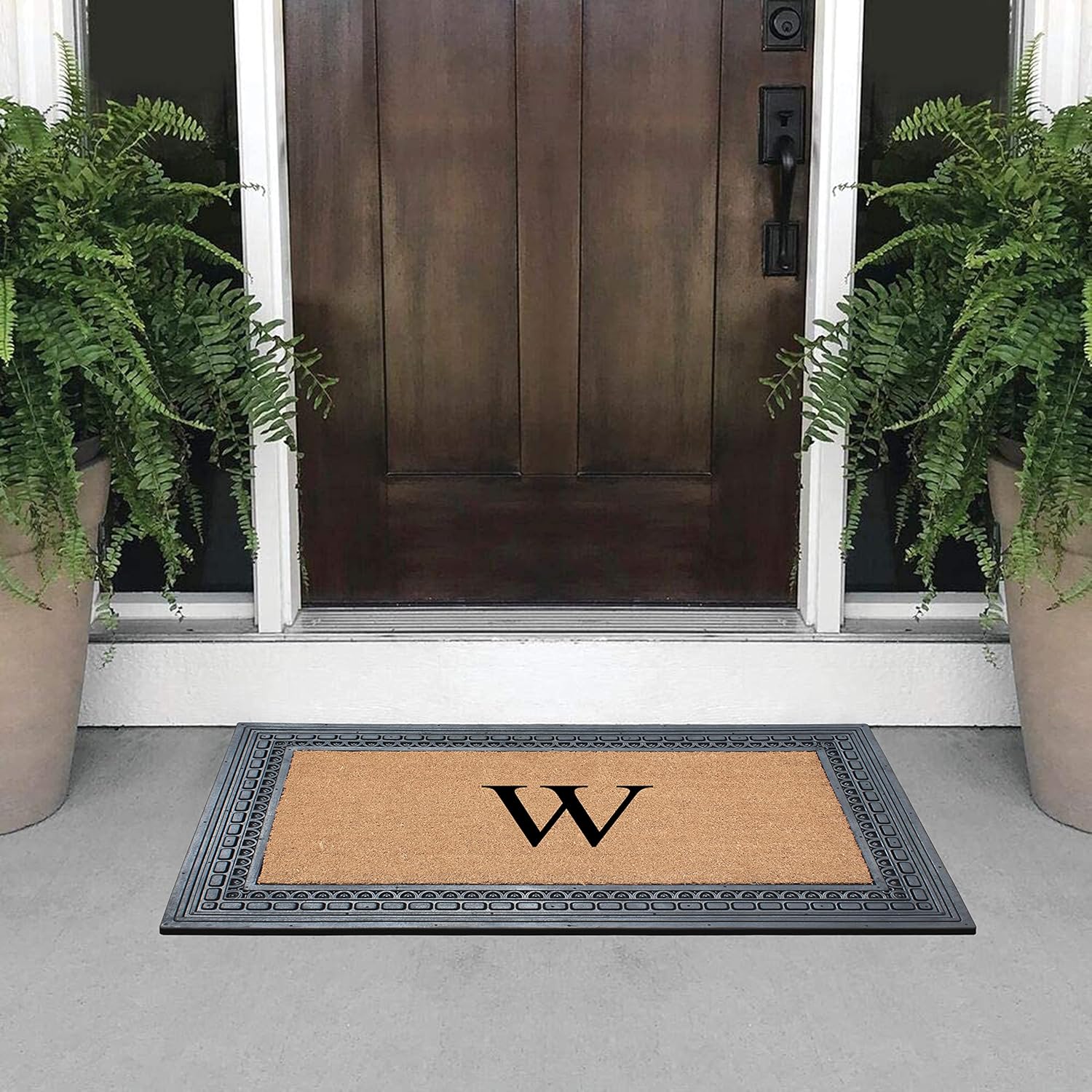 A1HC Natural Rubber & Coir Monogrammed Doormat for Outdoor Entrance, Anti-Shed Treated Durable Front Door Mat, Heavy Duty, Low Profile, Easy to Clean, Long Lasting Porch Mats - 23"x38"