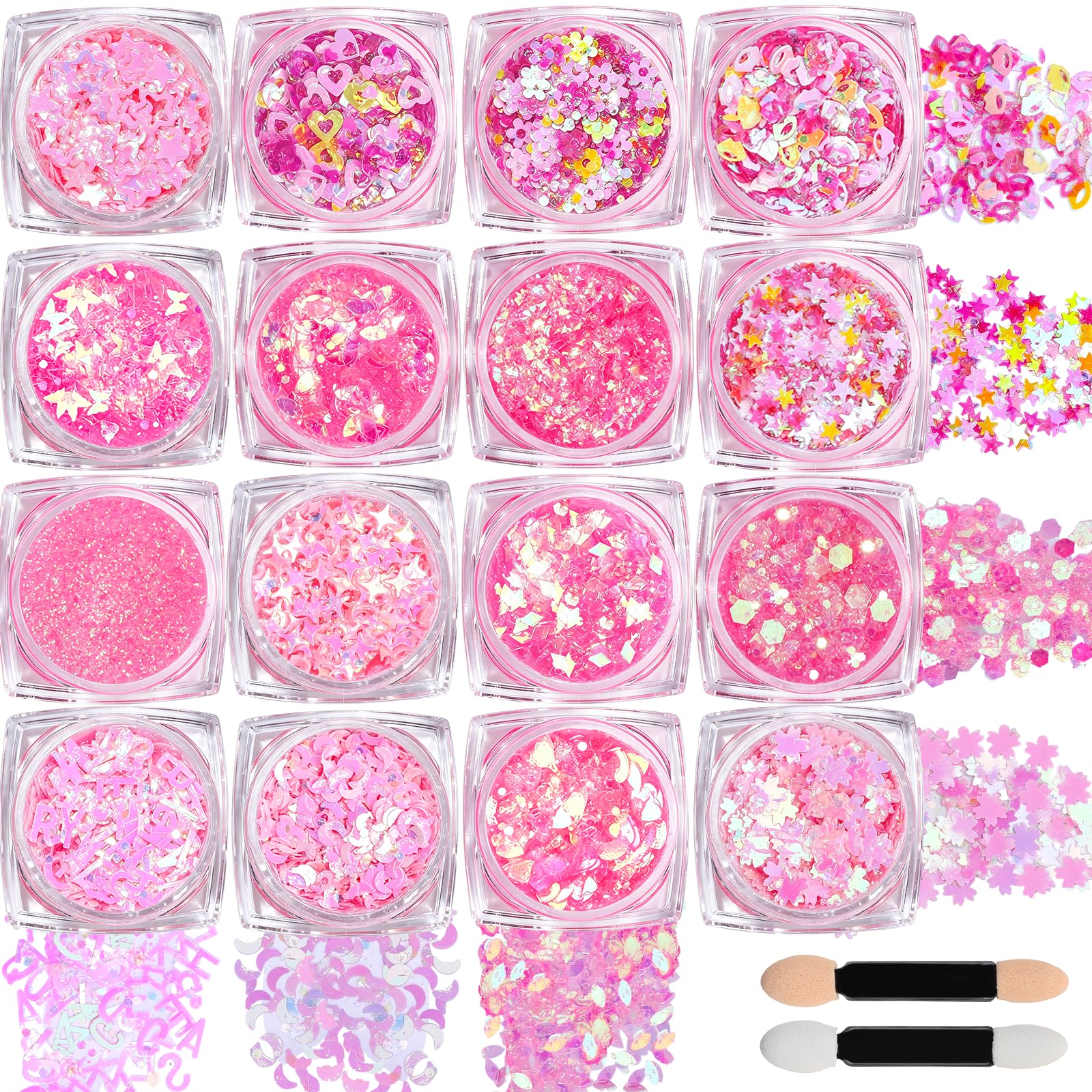Teenitor 16 Jars Pink Body Glitter Face Glitter Gel Set,5g*16 Hair Glitter
