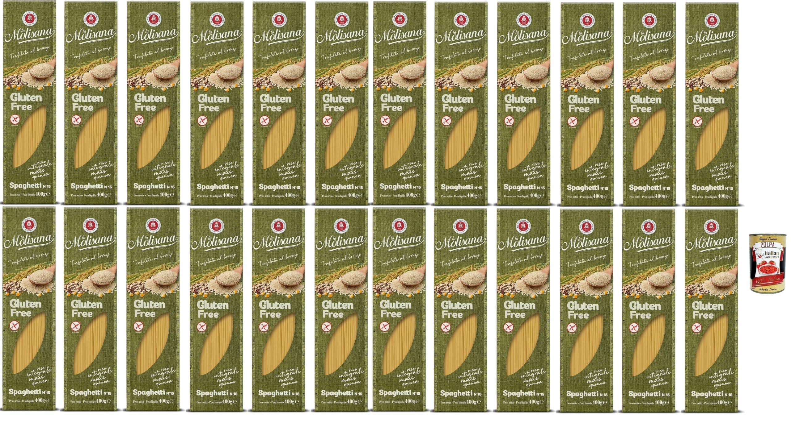 Italian Gourmet Spaghetti N.15 senza glutine Pasta glutenfrei 24 x 400g | Con riso integrale, mais e quinoa / bronzgezogen, Kochzeit 10 Minuten, Gesamtnettogewicht 9,6 kg + Kostenlos Polpa 400g