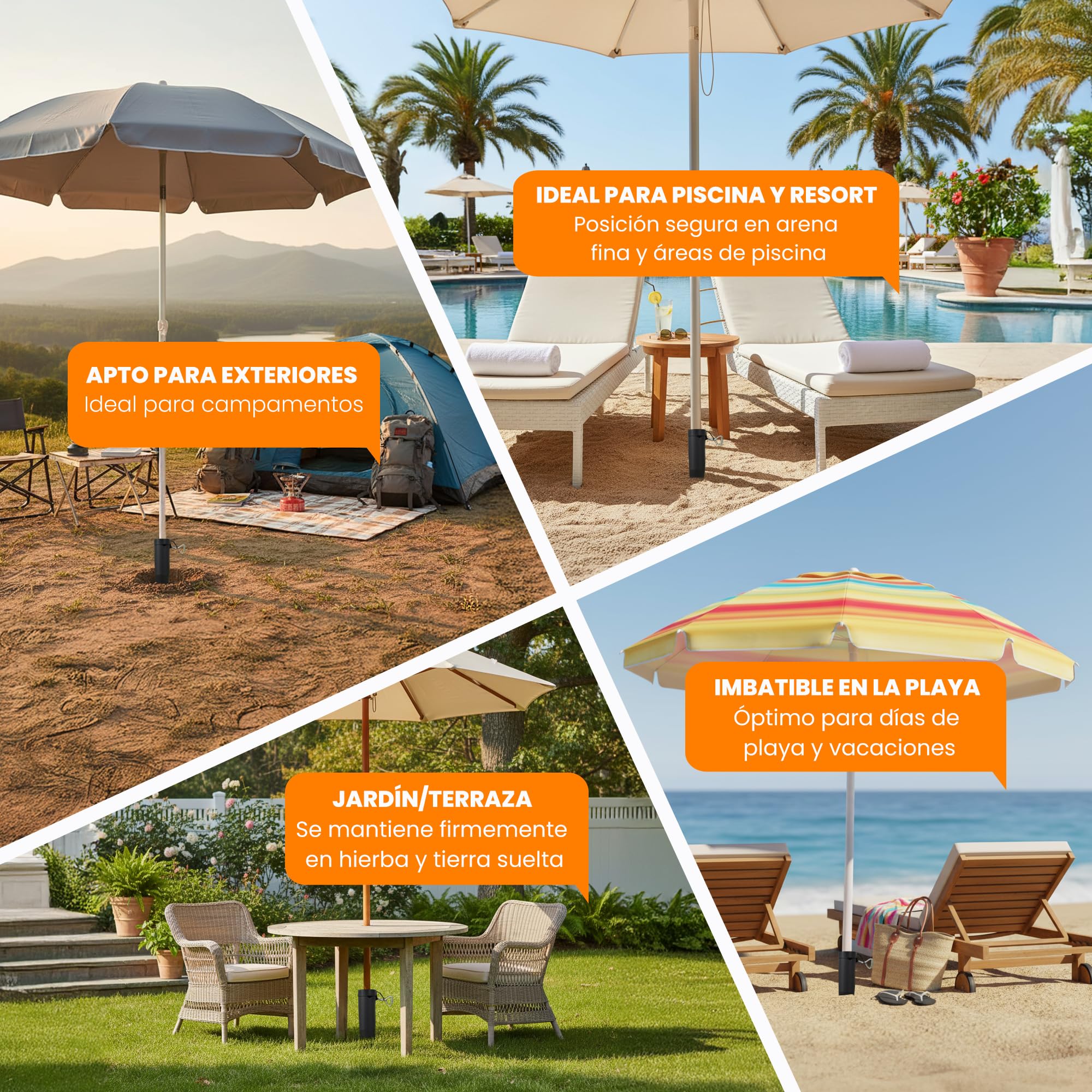 4 soportes para sombrilla de playa, estaca para sombrilla de playa, resistente al viento, estable, soporte para sombrilla, soporte para sombrilla, anclaje para el suelo, tornillo para el suelo