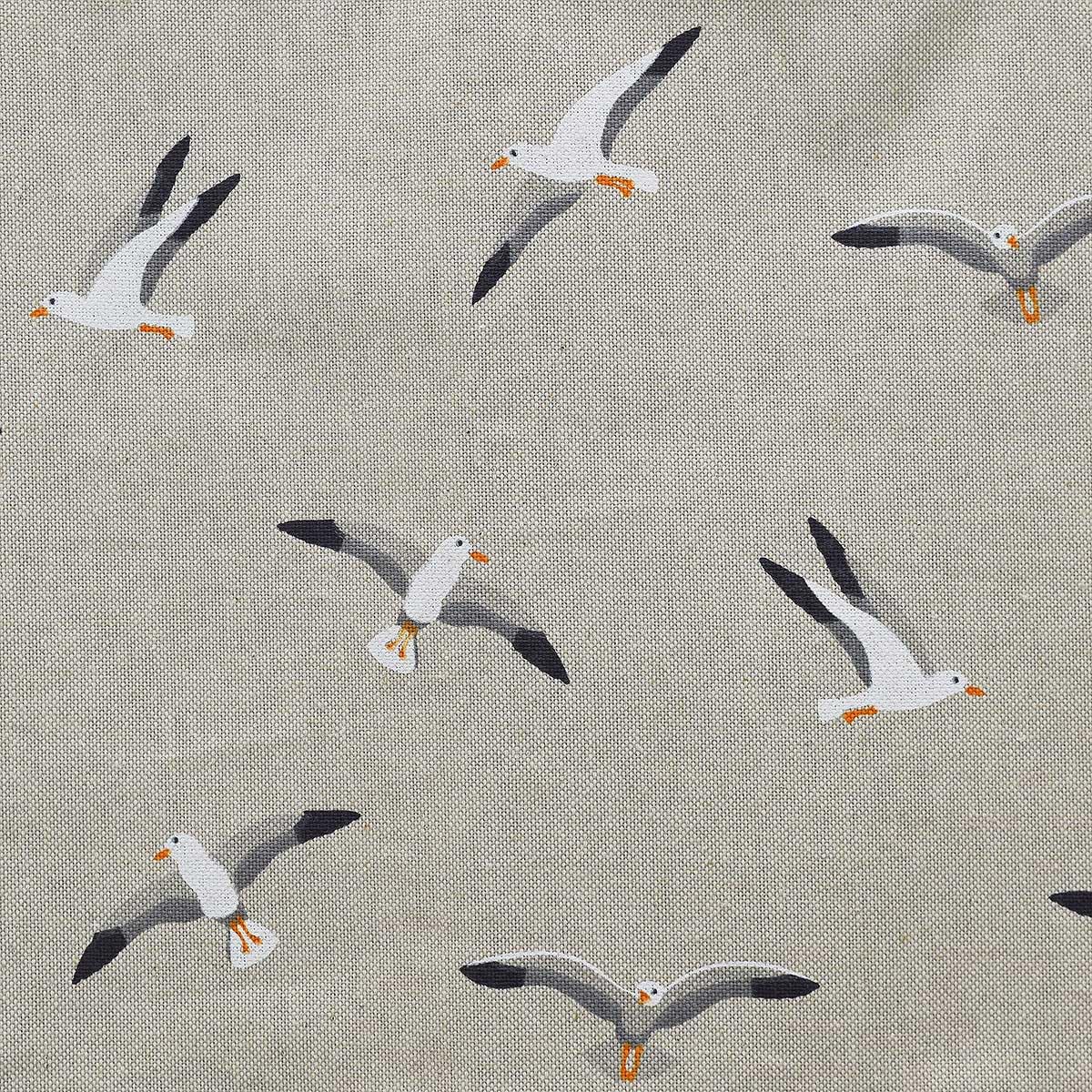 Querbehang Ilma Möwe mit Vogtländischer Spitze – hochwertige Landhaus-Gardine in Natur | maritimer Baumwollstoff Blickdicht | Volant mit Reihband Höhe x Breite 30 x 280 cm