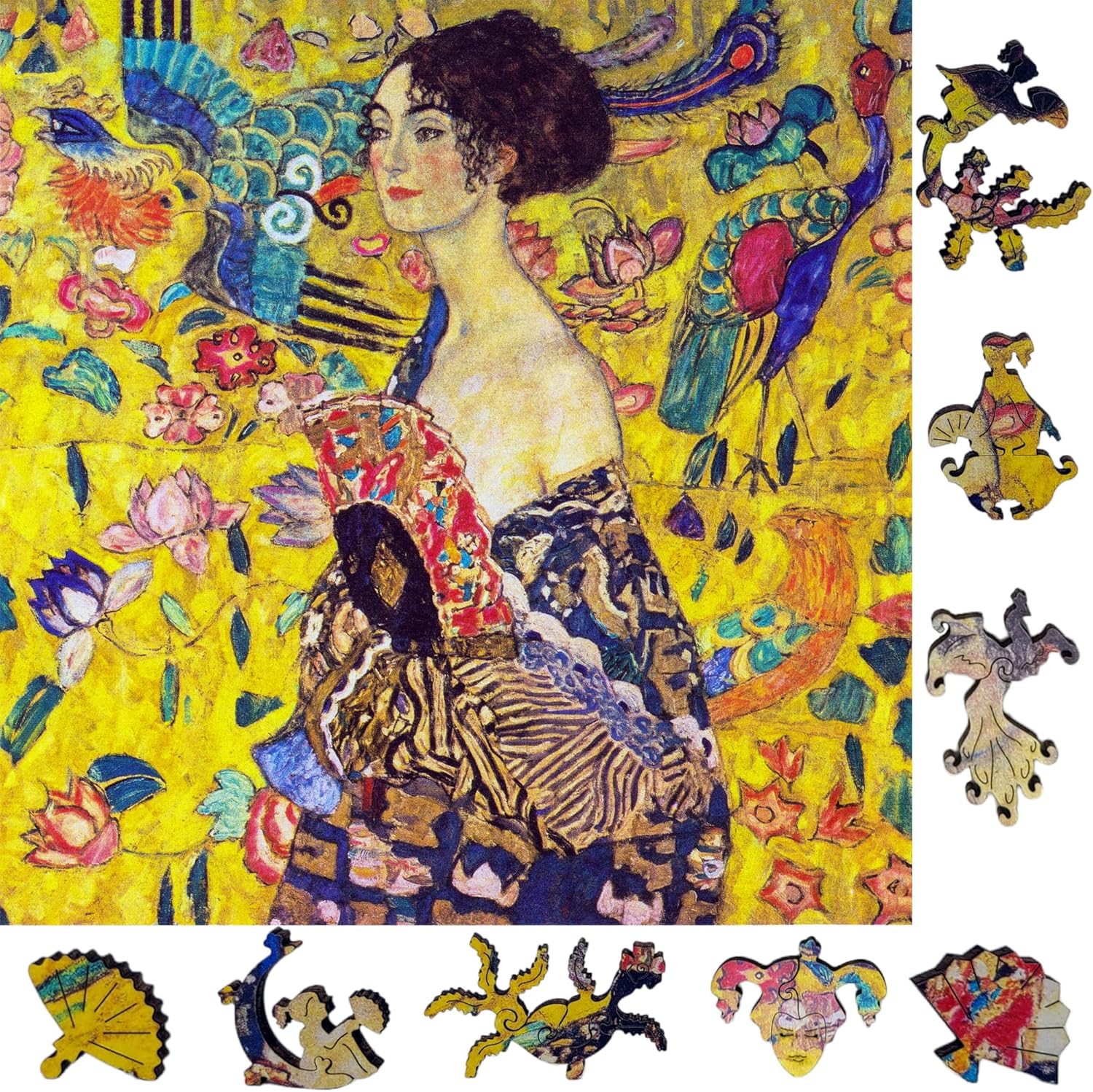 Wooden Puzzle for Adults - Uniquely Shaped Pieces - Made in The USA by FoxSmartBox - 240 Pieces - Lady with Fan