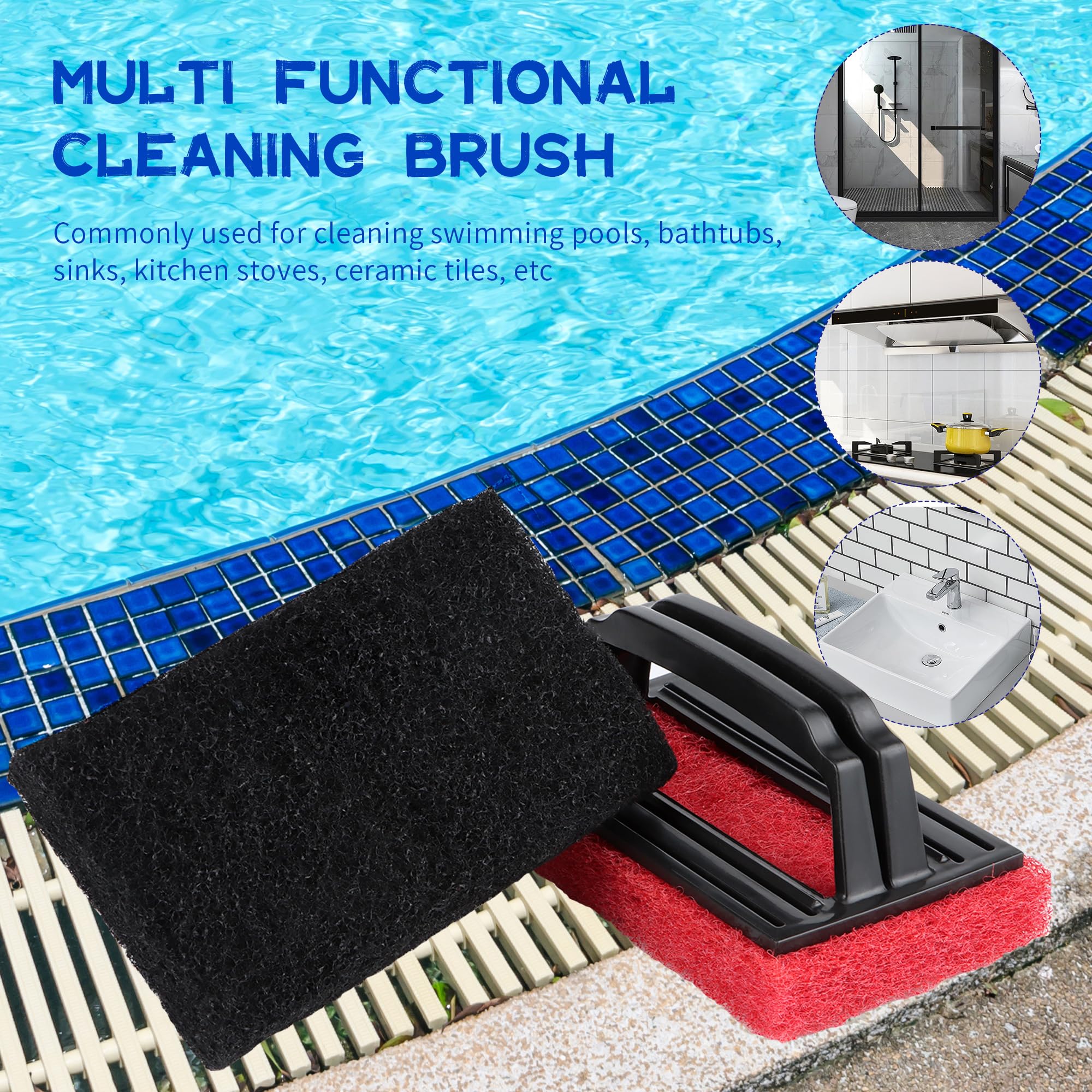 Brosses éponge Piscine 3 Pièces - 14,5x8,5x6 Cm - Poignée Ergonomique - Pour Murs, Carrelage, Baignoire - Facile à Nettoyer - 7