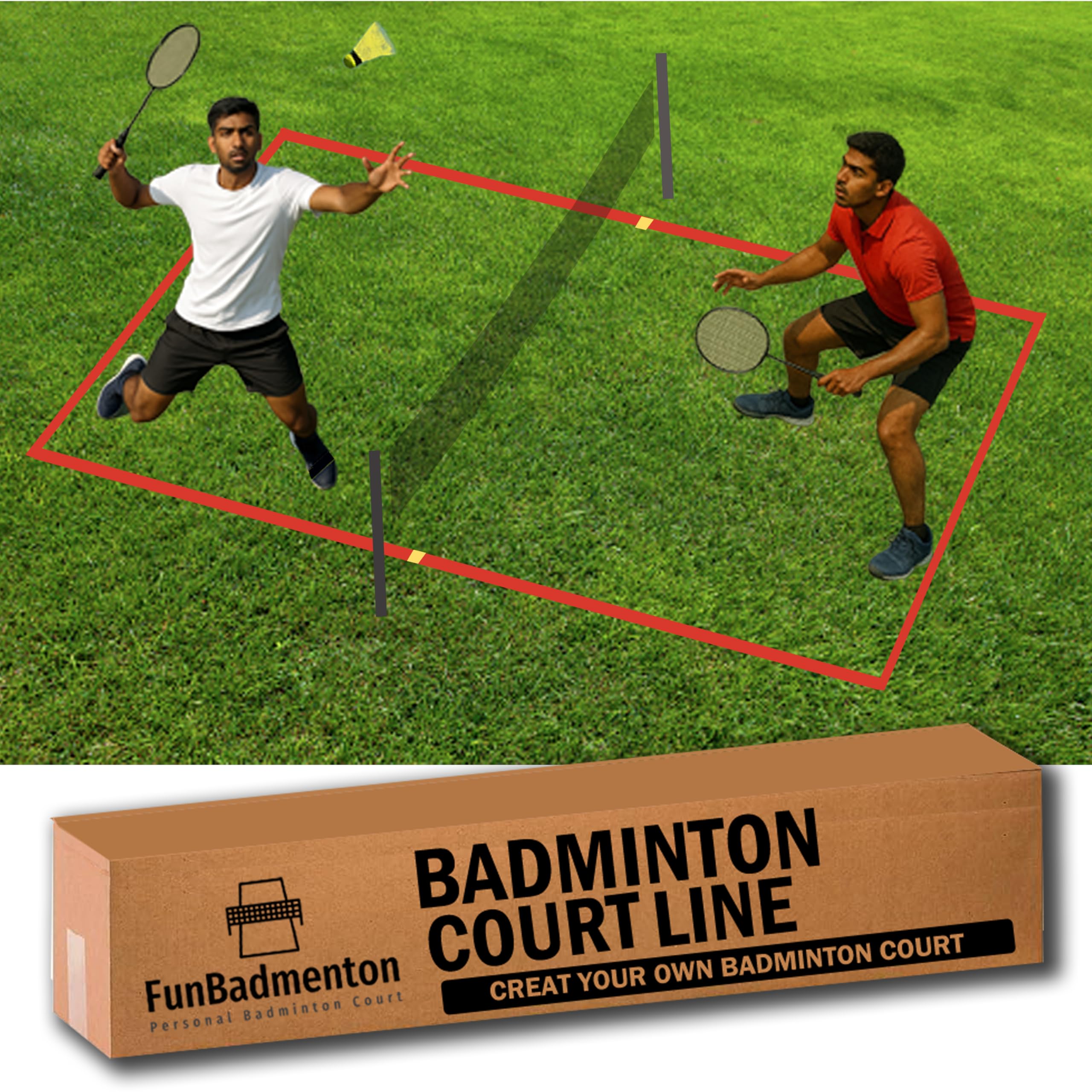 FunBadmenton Outdoor, Portable Badminton Court Line for Soil & Grass – Creates Official Size 44 ft x 17 ft Badminton Court, Instant Badminton Court, Badminton Court Marking kit for Singles-image-35