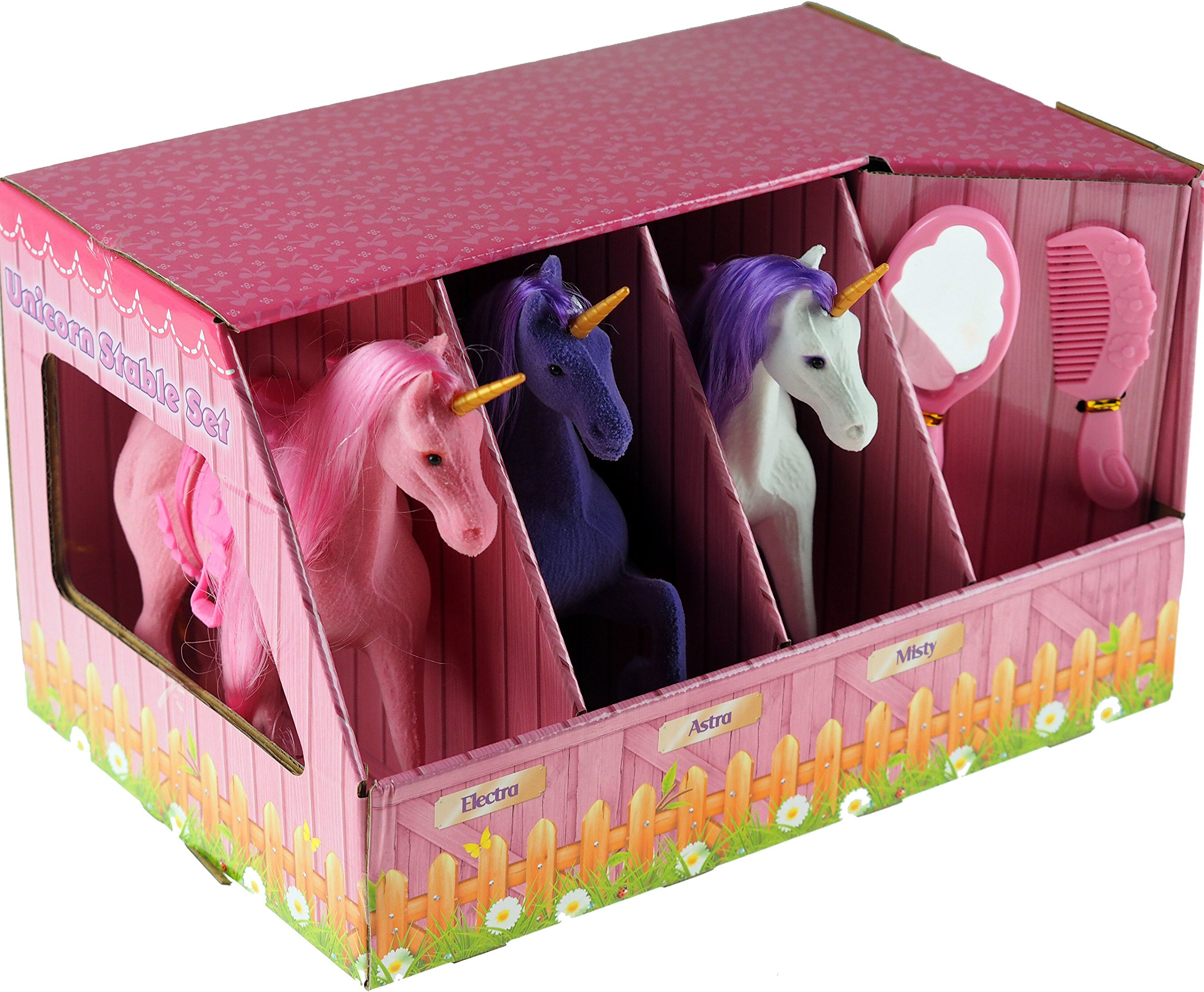 Kt Set Of Flock Unicorn Horses In Stable Accessories