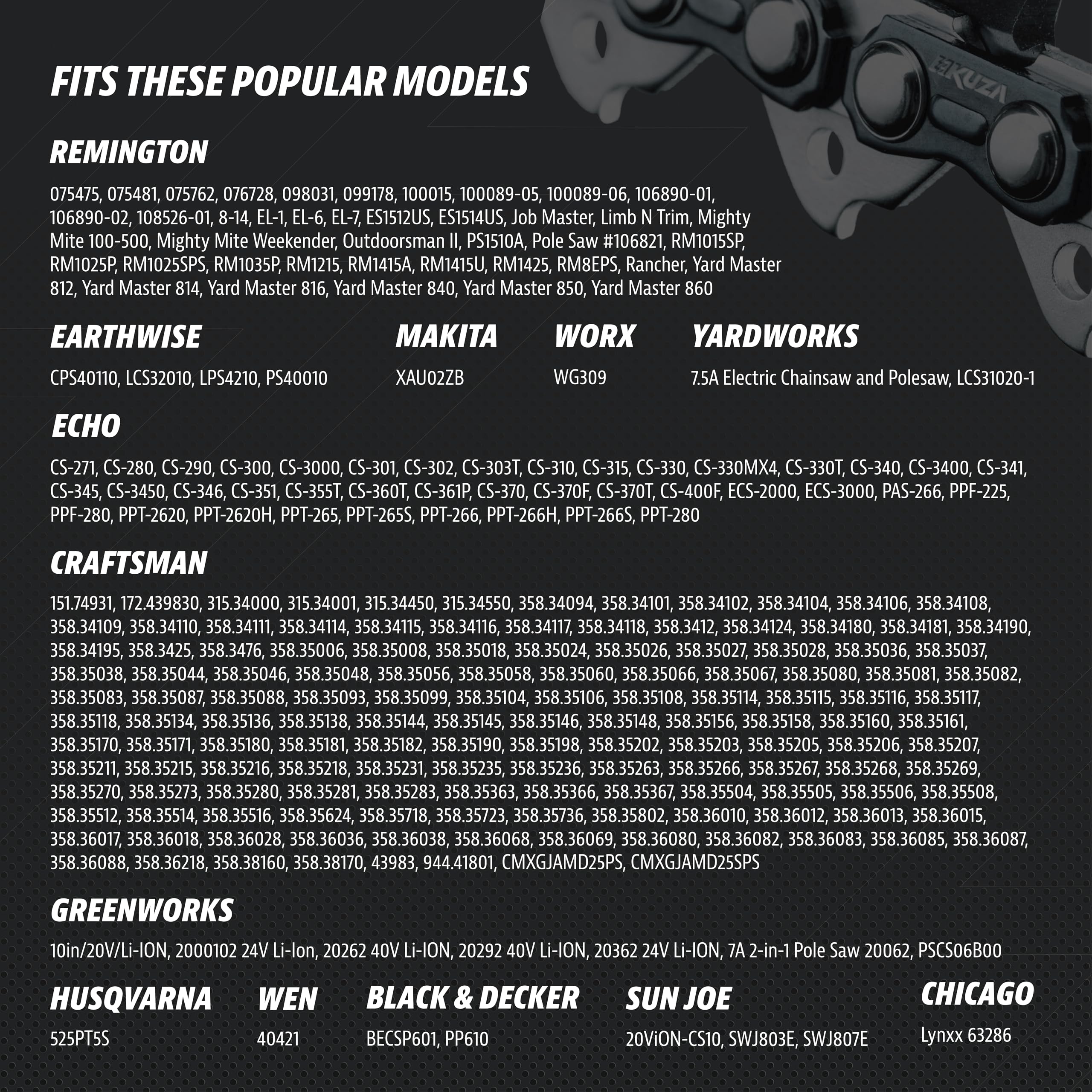 Premium 10 Inch Chainsaw Chain 3/8" LP Pitch, 050" Gauge, 40 Drive Links, German Steel, fits MAKITA, ECHO, Remington RM1035P, Worx WG309, Sun Joe SWJ803E, Craftsman - and more - S40 (3 Chains) - 5
