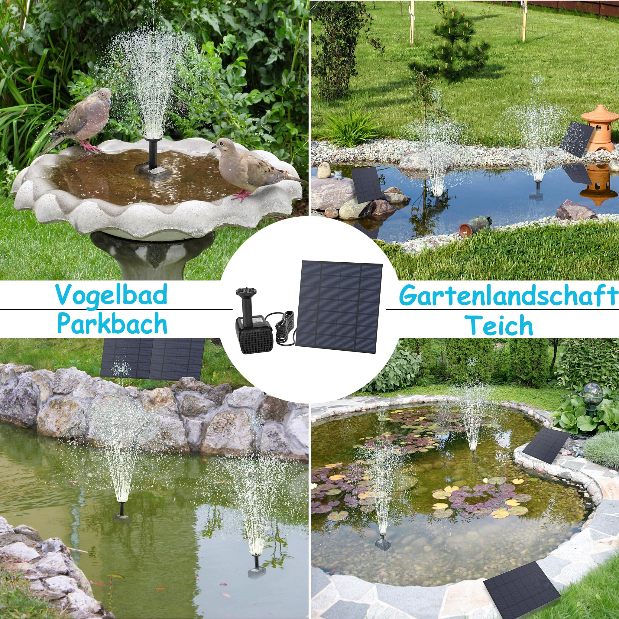 Fontana Solare Per Laghetto Da Giardino - Pompa Ad Energia Solare Con 4 Ugelli - Foto 3