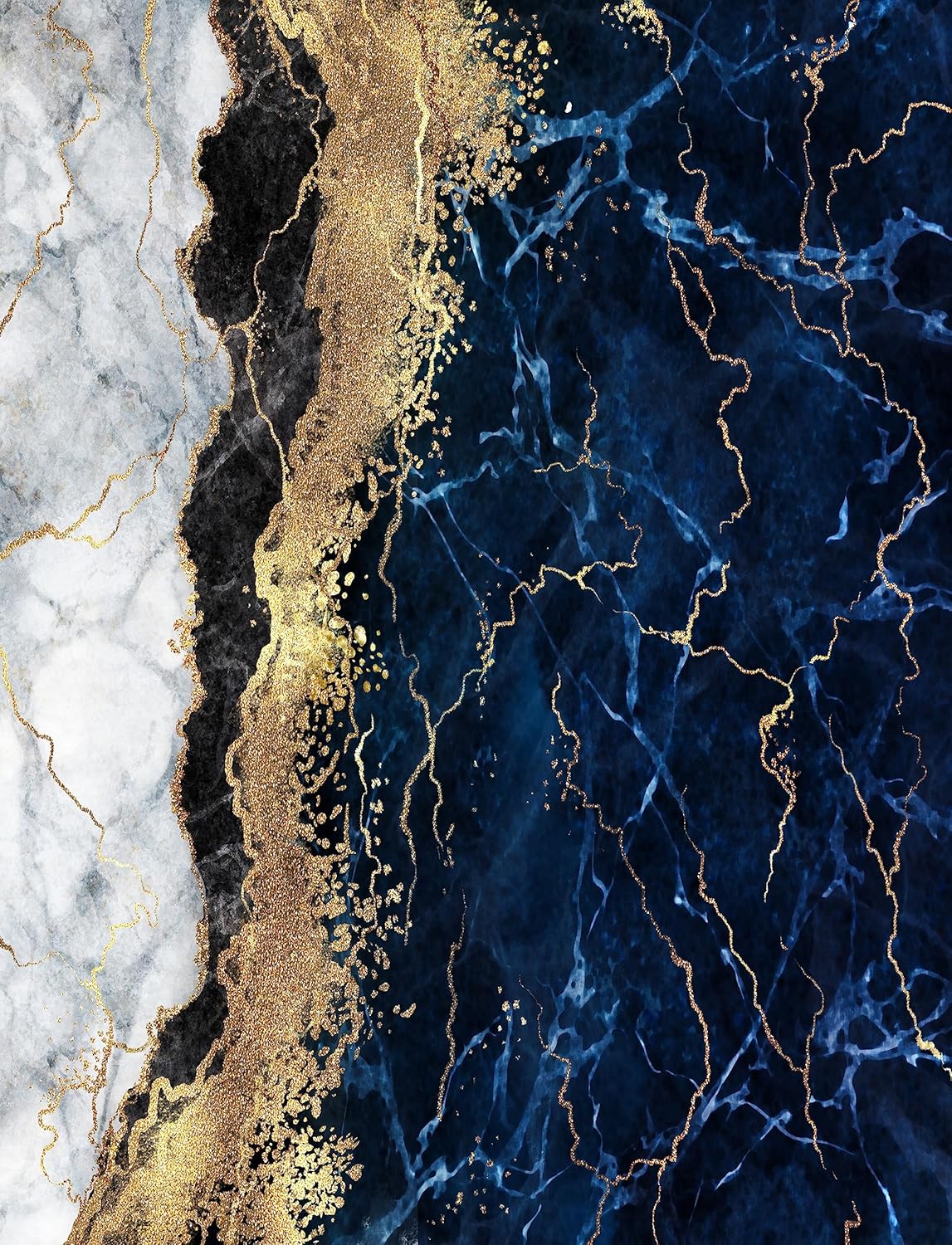 Navy Gold Grey Marble Pattern Modern Abstract Area Rug for Bedroom Livingroom Washable Arti Carpet Under Dining Office Table No-Slip Indoor Outdoor Floor Rug 2x6