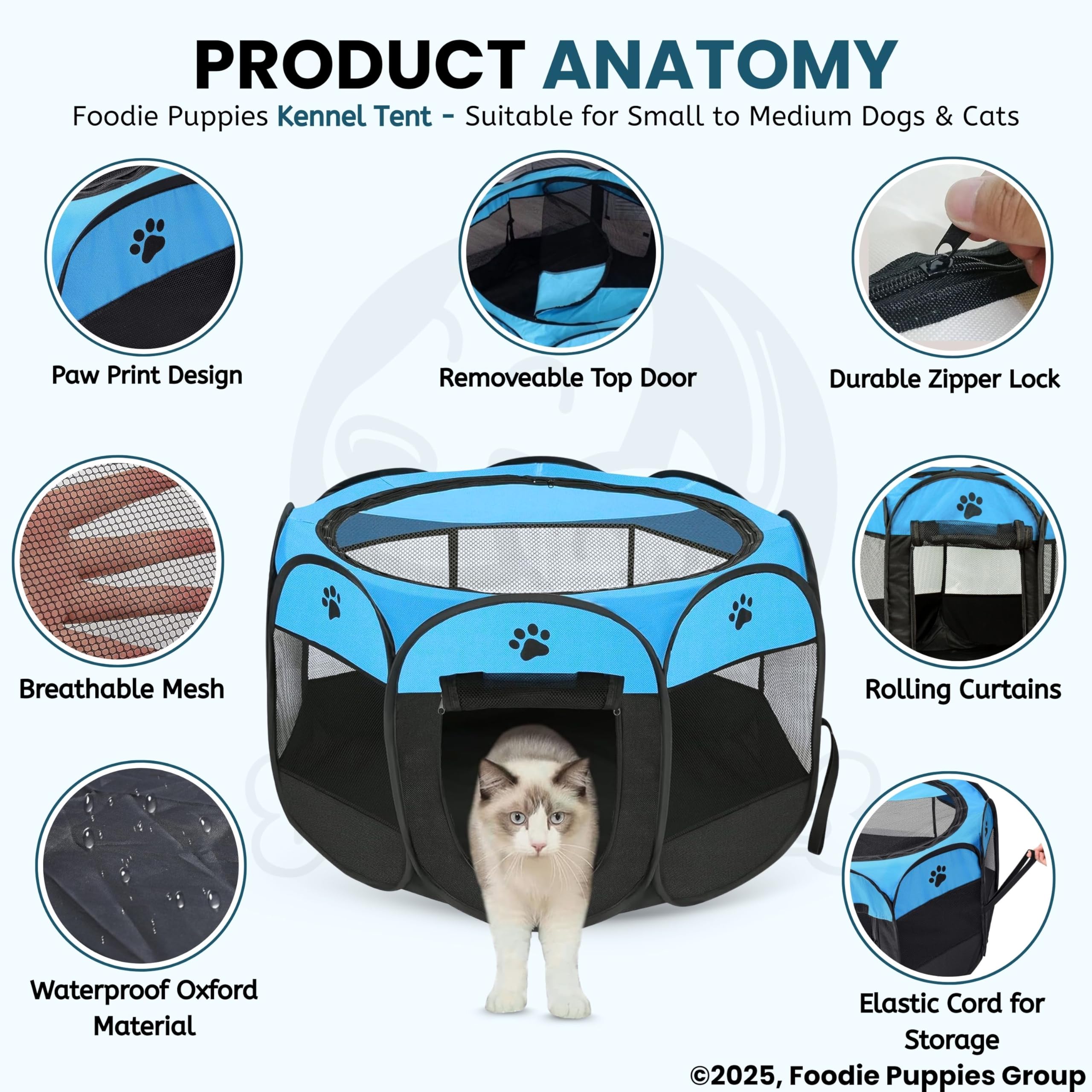 Foodie Puppies® Foldable Pet Playpen Enclosure with Mesh Window - (Kennel Tent) Detachable Zipper Mesh Shade Cover Outdoor, Indoor Travel Pen House for Cats, Kittens and Other Small Pets 2