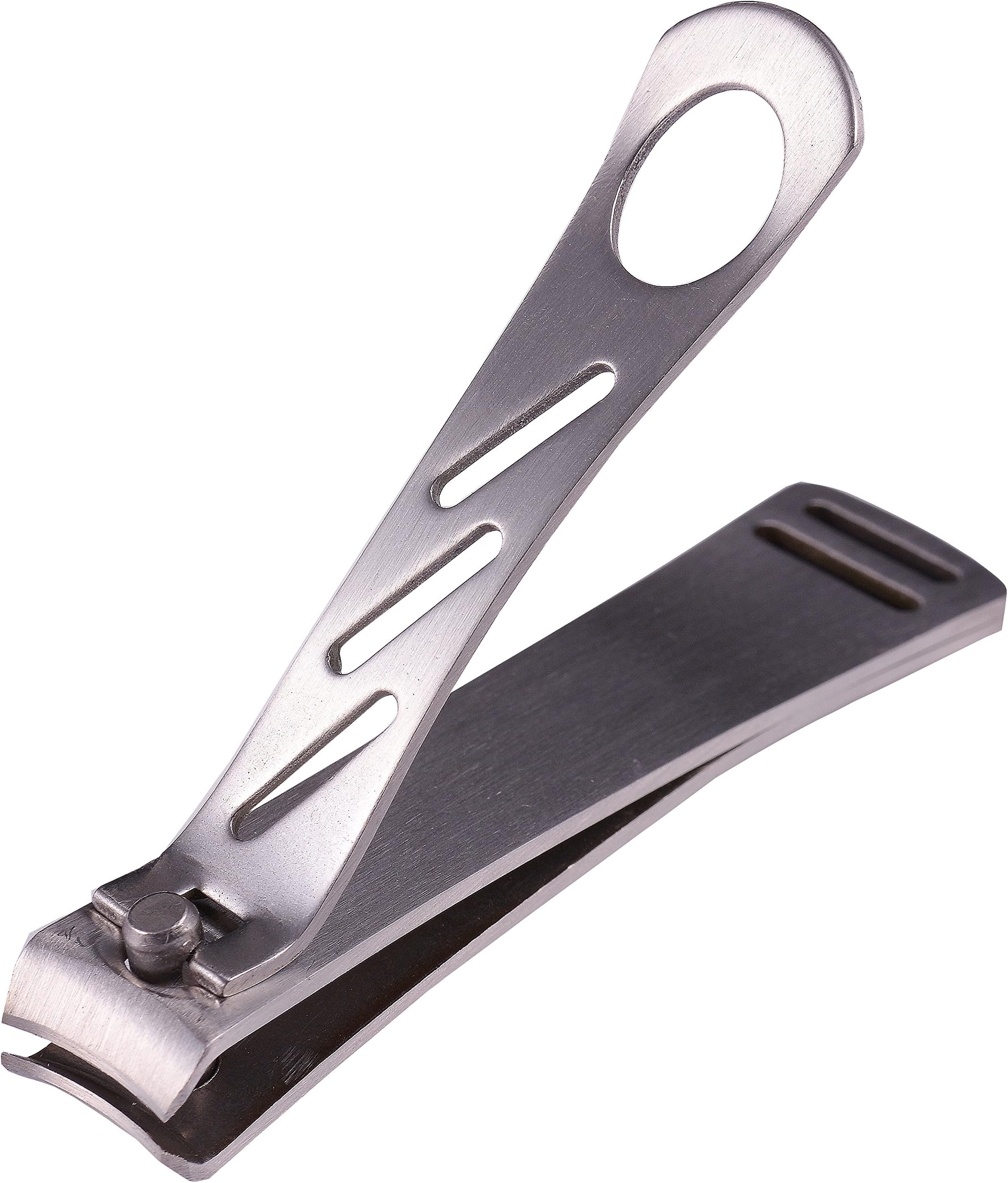 Large [3.35"] Sharp Non-slip Fingernail Clippers and Smooth Glass Nail File - Clean Cut with Only Gentle Pressure - For Men, Women and Seniors - Highest Quality Stainless Steel, By Klick Professional