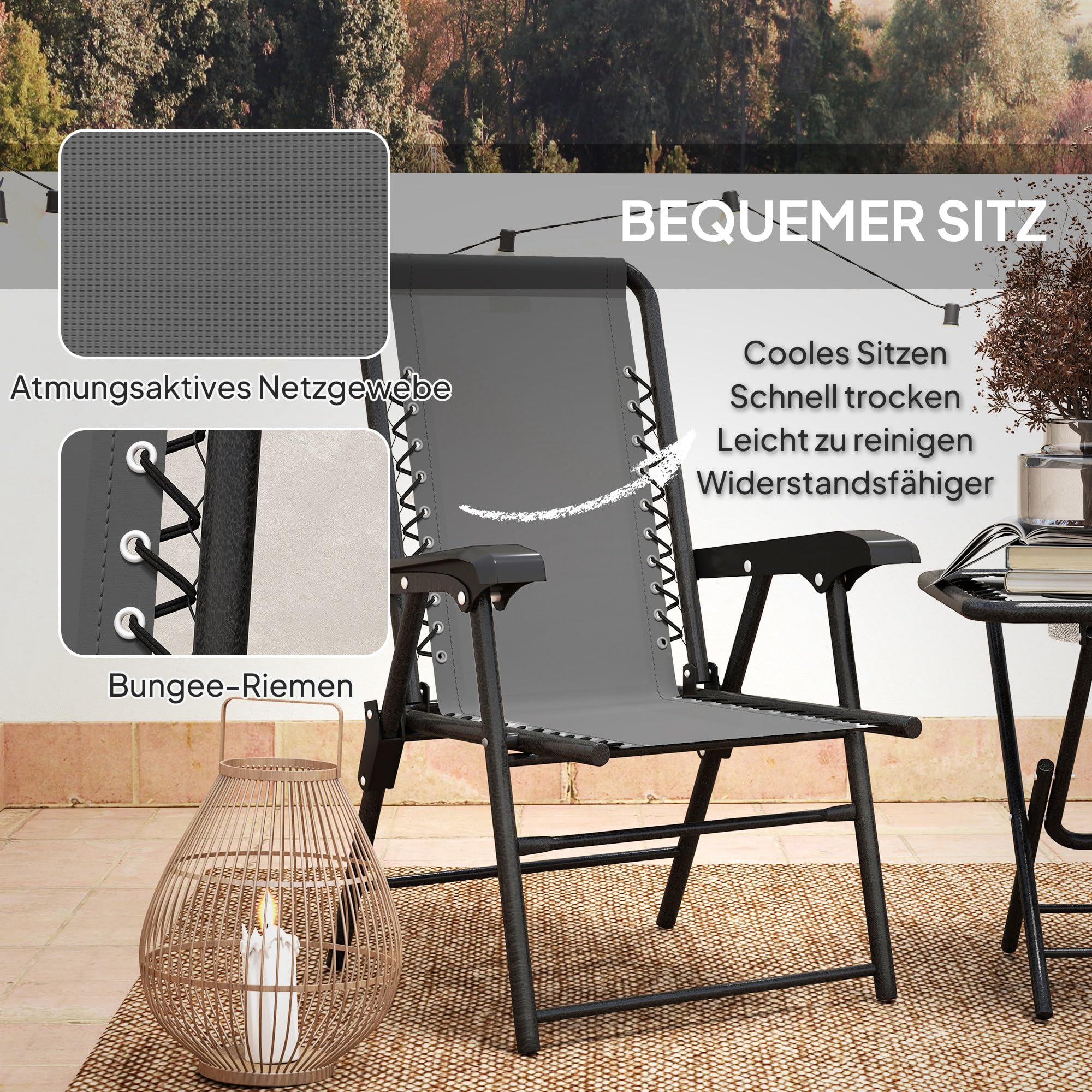 Outsunny Bistro Set 3-teilig Wetterfest Klappbar Balkonmöbel Dunkelgrau