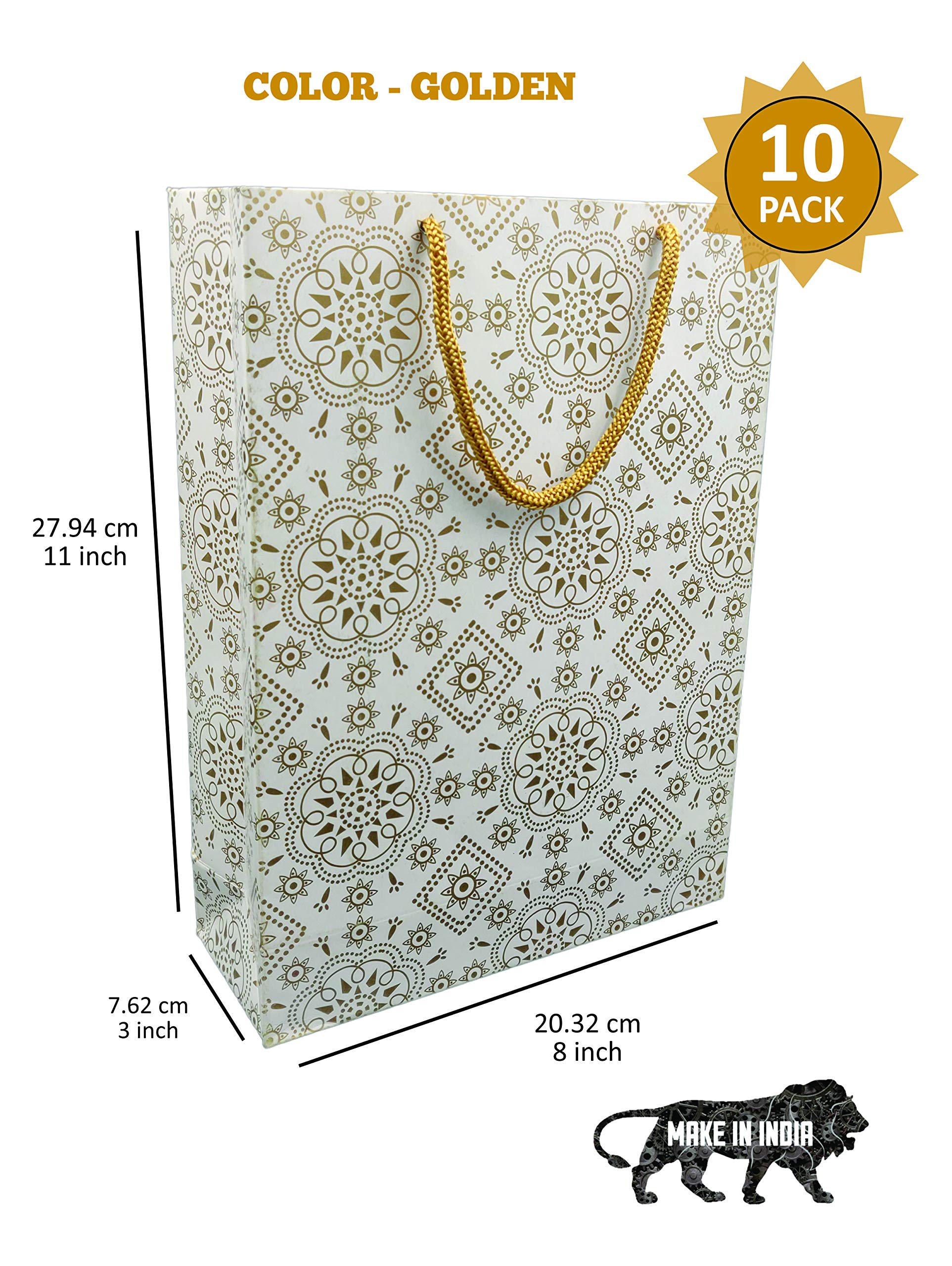 Arrow Paper Products Bags Simply Gold Design Gift Bags For Gifting, Weddings, Birthday, Holiday Presents (20,32 X 7,62 X 27,94 Cm) Pack Of 10 1