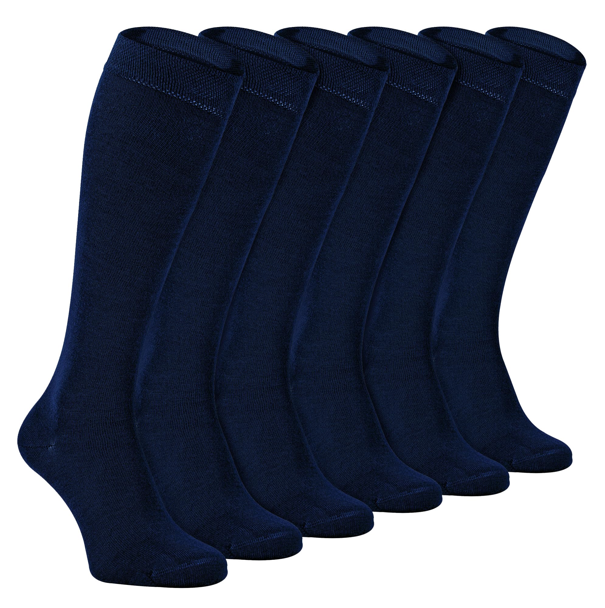 6 Pair Multipack Ladies Long Bamboo Socks | Sock Snob | Womens Breathable Plain/Patterned Knee High Socks (4-7, Navy)