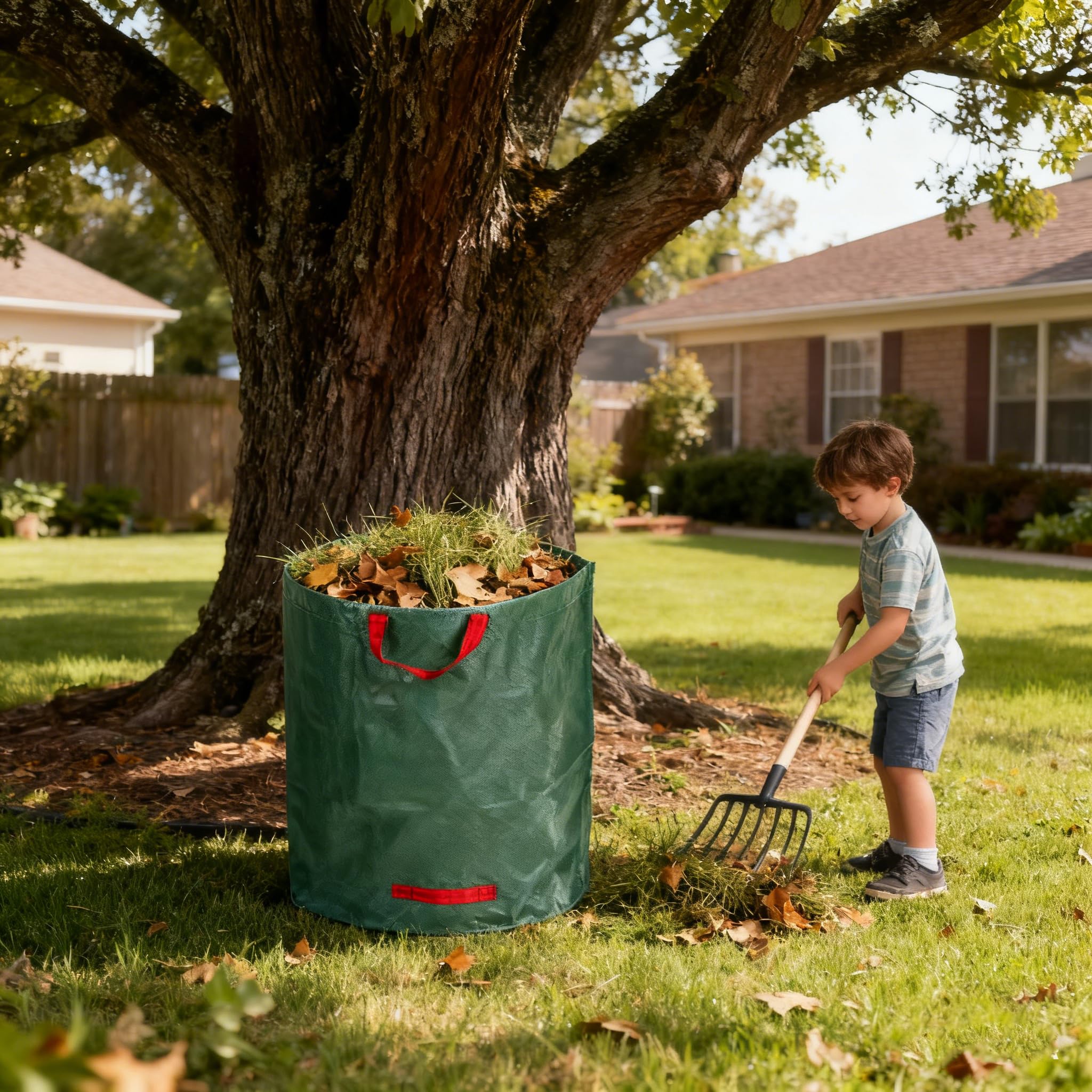 Lot de 5 sacs à déchets de jardin de 200 litres, sacs de collecte de feuilles réutilisables et résistants avec poignées renforcées pour la tonte de pelouse et le nettoyage du jardin