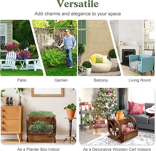 Miniatura 4 de 2 macetas de madera para jardín, con ruedas, decoración para flores, hierbas, verduras para decoración de interiores y exteriores, carrito de flores