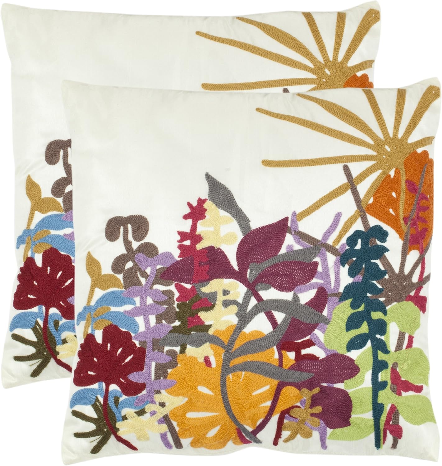 Safavieh Pillow Collection 18-Inch Tropics Pillow, Cream, Set of 2