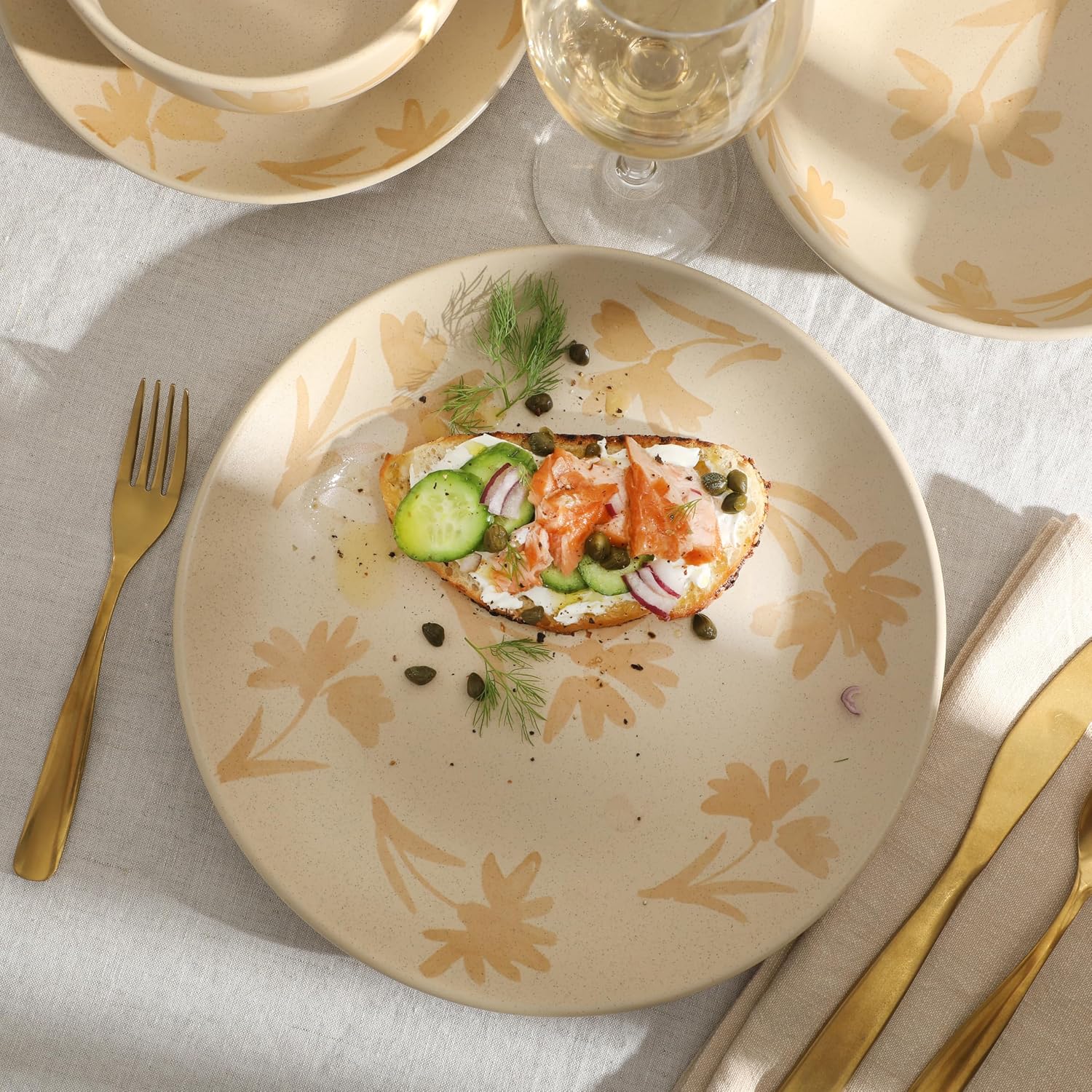 Gibson Home Admiral Hall Plates and Bowls Set, 16-Piece Floral Dinnerware Set, Cream Stoneware Dish Set, Dinner Plates, Salad Plates, Pasta Bowls & Cereal Bowls image 5