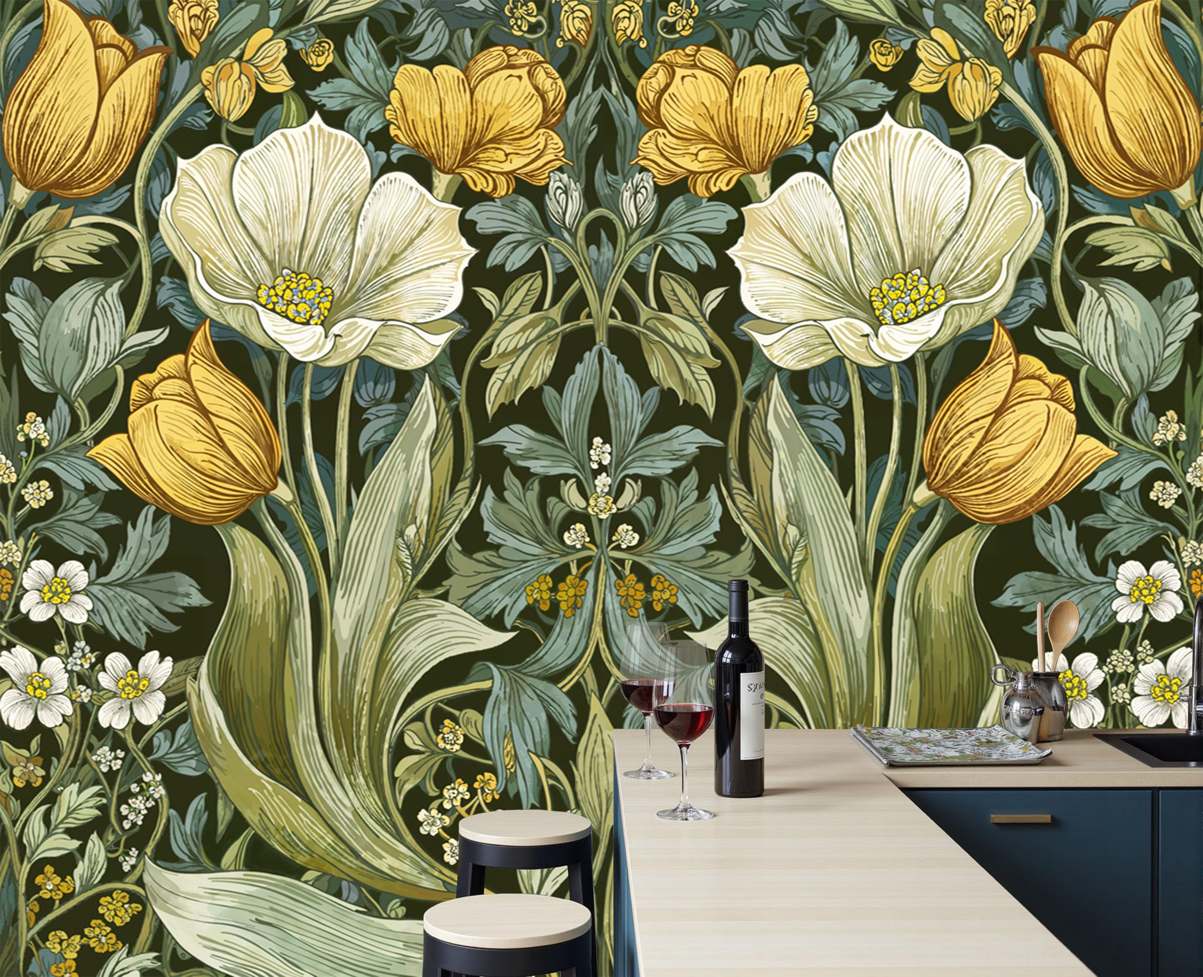 Fresque murale art déco soie 350x256cm pour un intérieur prestigieux