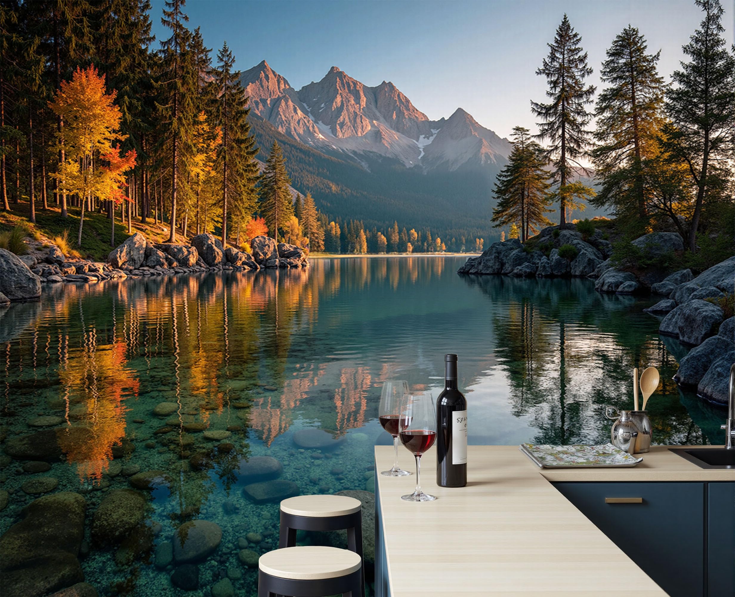 Paysages d'automne en papier peint panoramique intissé pour chambre