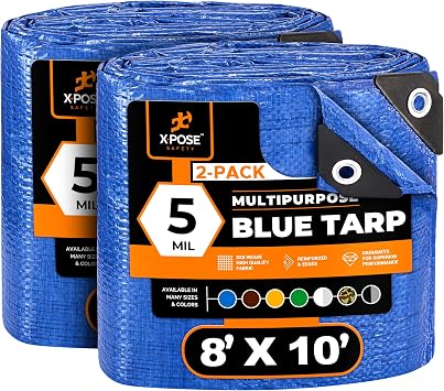 Better Blue Poly Tarp 8 x 10 2-Pack - Multipurpose Protective Cover - Lightweight, Durable, Waterproof, Weather Proof - 5 Mil Thick Polyethylene - by Xpose Safety