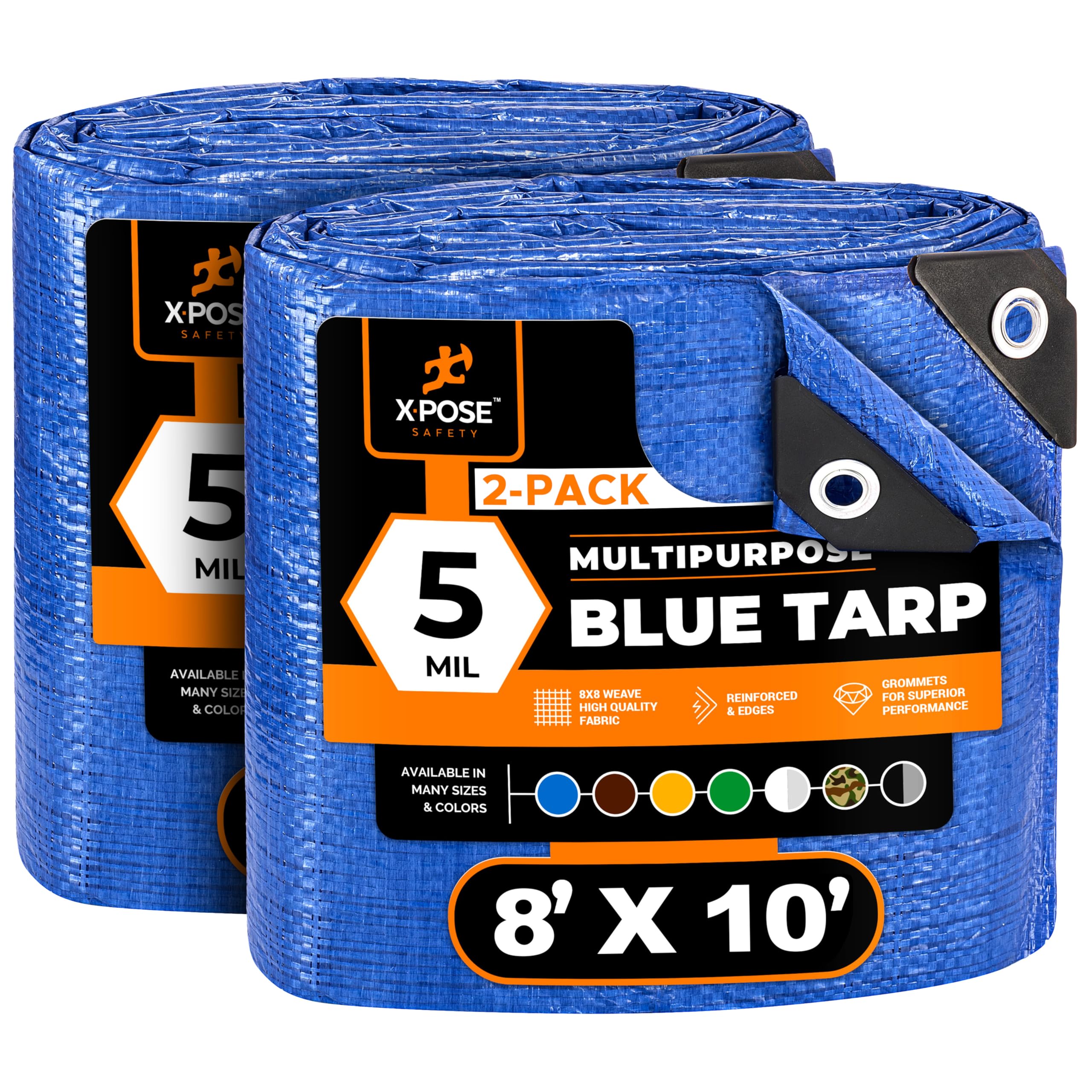 Better Blue Poly Tarp 8' x 10' (2-Pack) - Multipurpose Protective Cover - Lightweight, Durable, Waterproof, Weather Proof - 5 Mil Thick Polyethylene - by Xpose Safety