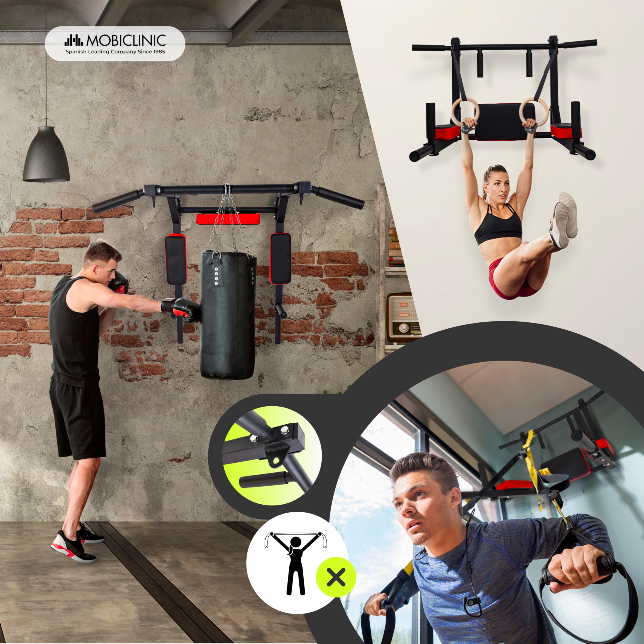 Mobiclinic®, Sbarra per Trazioni, 2 in 1, Struttura Reversibile per Dip, Trazioni e Addominali, Acciaio Rinforzato, Cuscino Posteriore e Supporti Imbottiti, 4 Ganci di Ancoraggio, Multifunzione, Q2