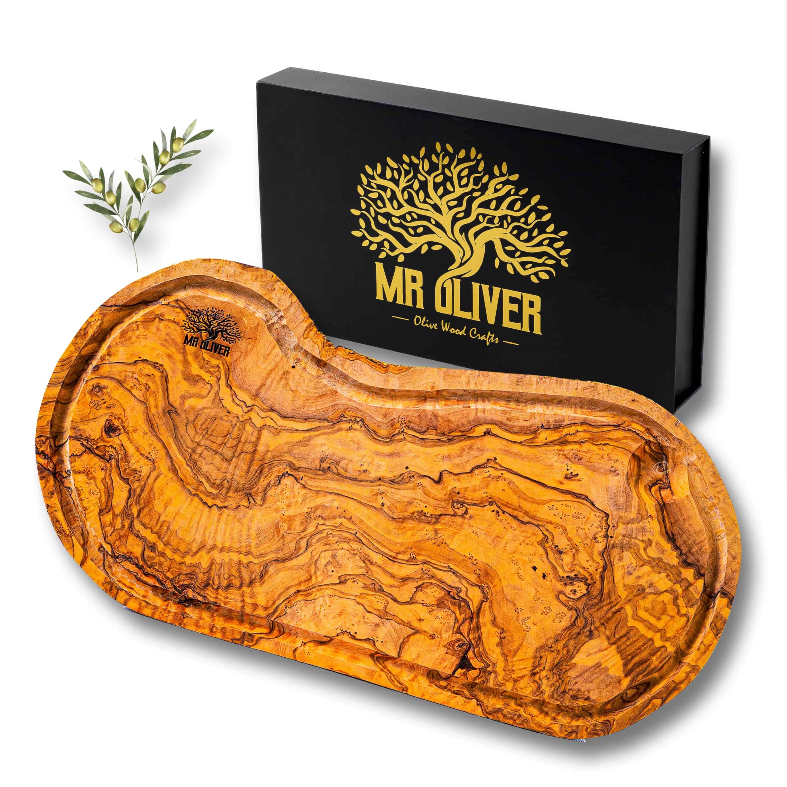 MrOliver® Neptune - Tagliere in Legno d'Ulivo Naturale - Tagliere da Cucina Professionale - Accessori Cucina di Design- Tagliere Legno Grande per Aperitivo, Carne, Salumi