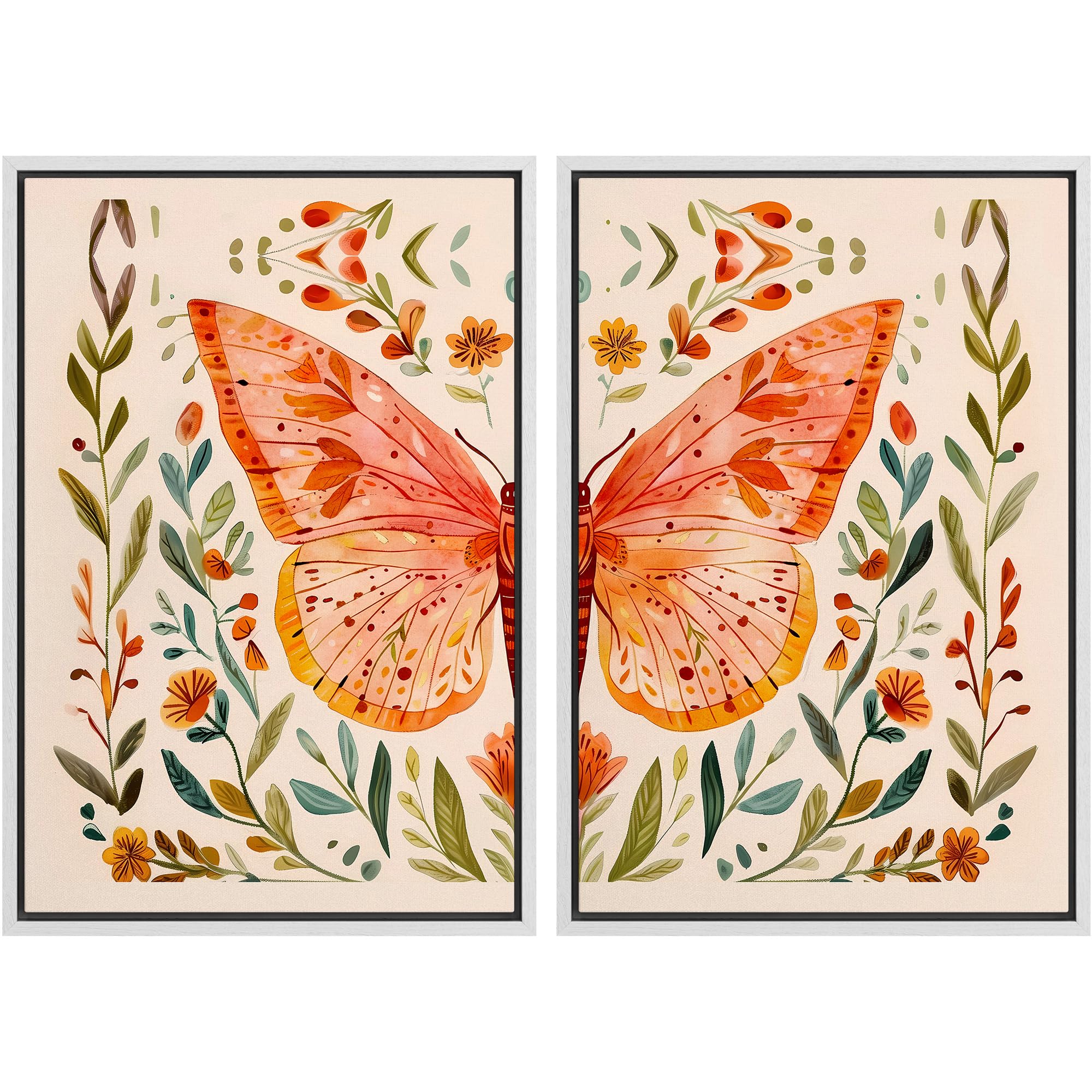 SIGNFORD Framed Canvas Print Wall Art Set Soft Hydrangea Pair Light Blue Florals with Green Leaves Illustration Modern Art Decorative Nordic Nature for Living Room, Bedroom, Office - 24"x36"x2 White — view 95