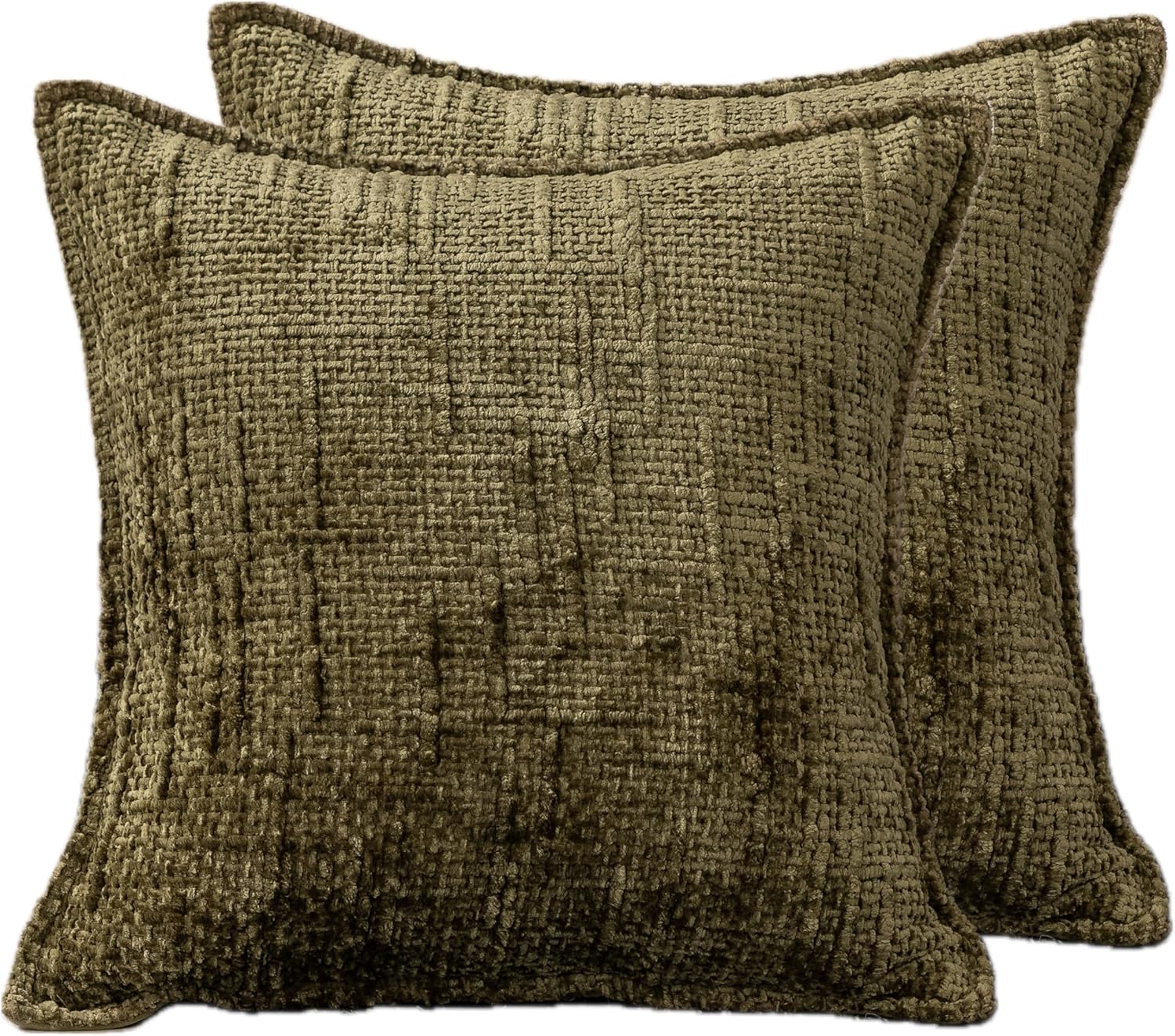 Pack of 2 Chenille Green Throw Pillow Cover 18x18 Inch Soft Neutral Decorative Throw Pillow Case for Couch Sofa Modern Home Decor Cushion Cover for Living Room