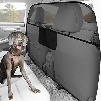 Mixsuper Dog Car Barrier, 61.4" Wide, Car Divider for Trucks, Large SUV, One-Piece Escape-Proof Back Seat Mesh Dog Car Net Barrier Black