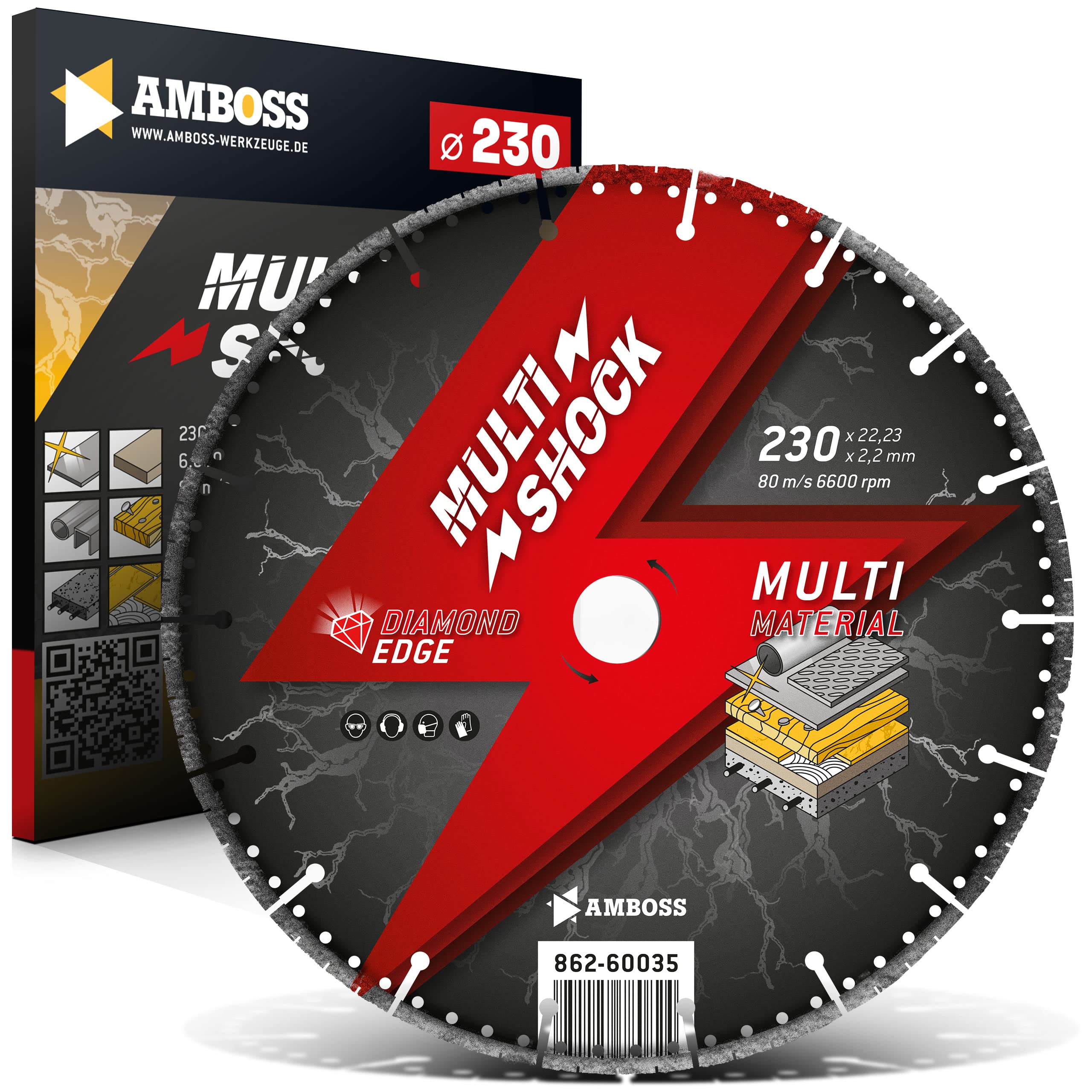 Amboss MCG 60P - diamentowa tarcza tnąca Ø 230 mm x 22,2 mm - uniwersalna/uniwersalna | wysokość segmentu: 10 mm (galwanizowana)…