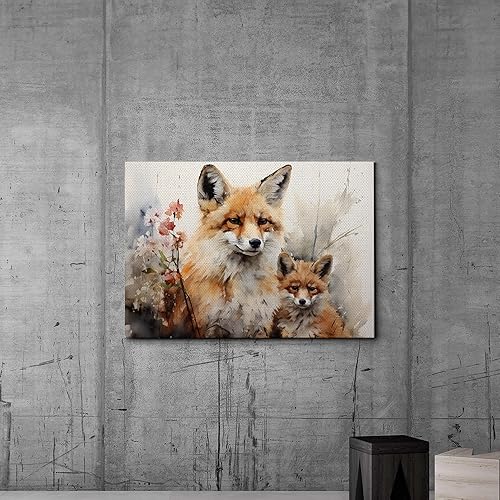 Miniatura 4 de Fox Mother Cub Print, In The Style Of Stencil,Based, Kids Wall Art, Kids Wall Art Display, Mom And Baby Animal Art Print, Canvas Prints, Home Decor