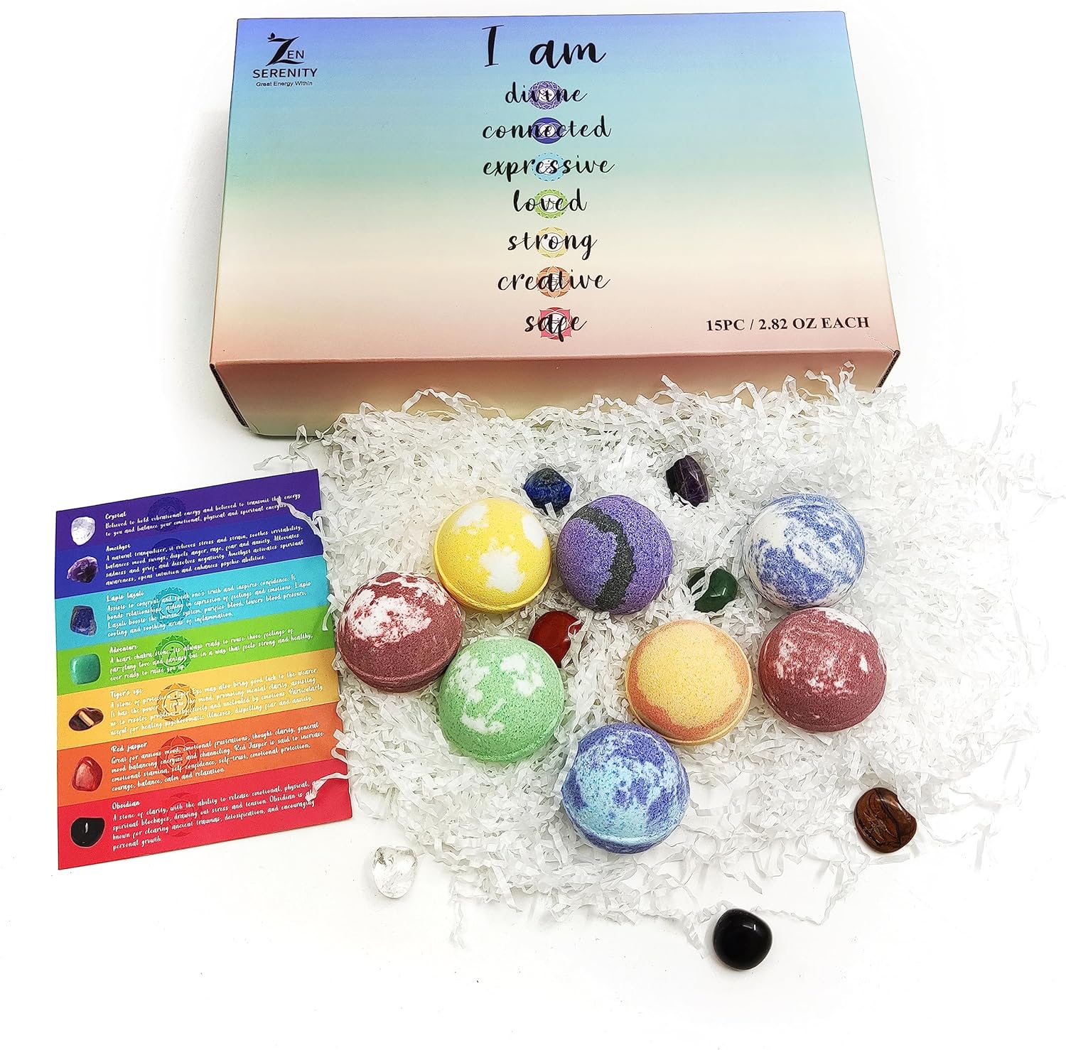 Chakra Healing Gemstones Bath Bombs. 15 Essential Oil Bath Bombs. Real Chakra Stones Bath Bombs for Adults. Perfect for Yoga Lovers. Meditation, Balancing, Positive Energy, Sleep, Reiki & Yoga Lovers - Image 8