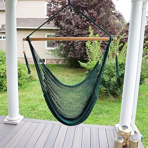 Miniatura 2 de Bliss Hammocks BHC-412G - Silla hamaca de cuerda de isla, ecológica y tejida a mano, de algodón con revestimiento de barniz, separador de madera de
