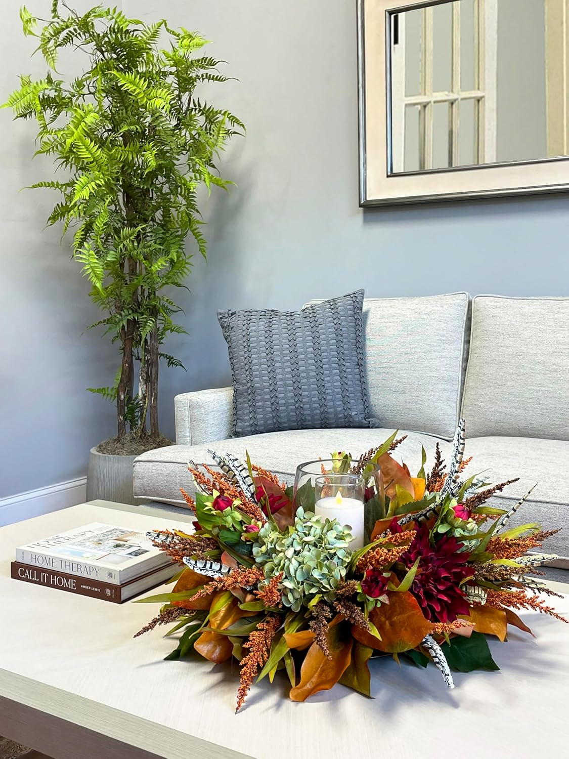Fall Candleholder with Dahlias and Hydrangeas