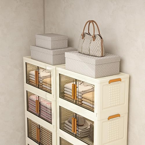 Miniatura 5 de Contenedores de almacenamiento apilables de plástico con tapas y ruedas, organizadores de armario plegables y contenedores de almacenamiento,