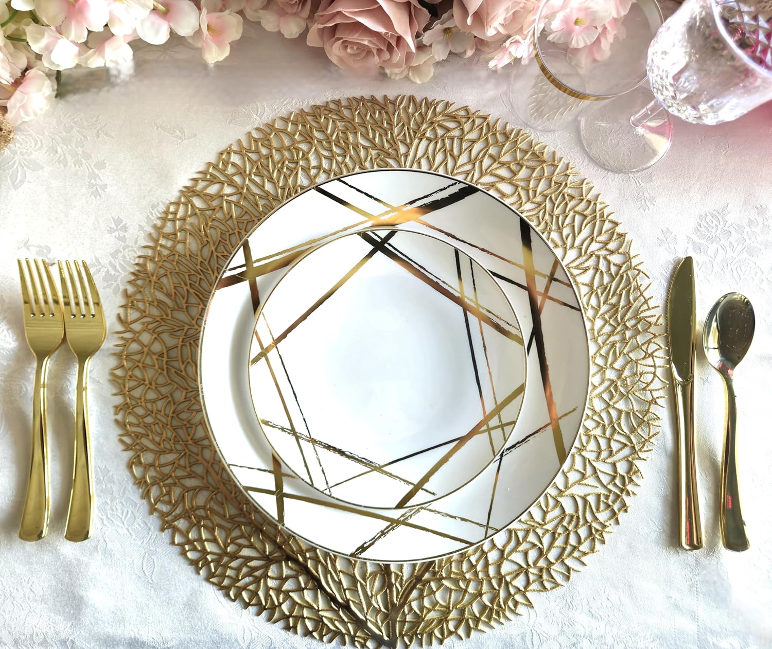 Occasions 120 Pieces Pack Pressed Vinyl Metallic Placemats/Wedding Accent Centerpiece Placemat (Eden, Matt Gold)