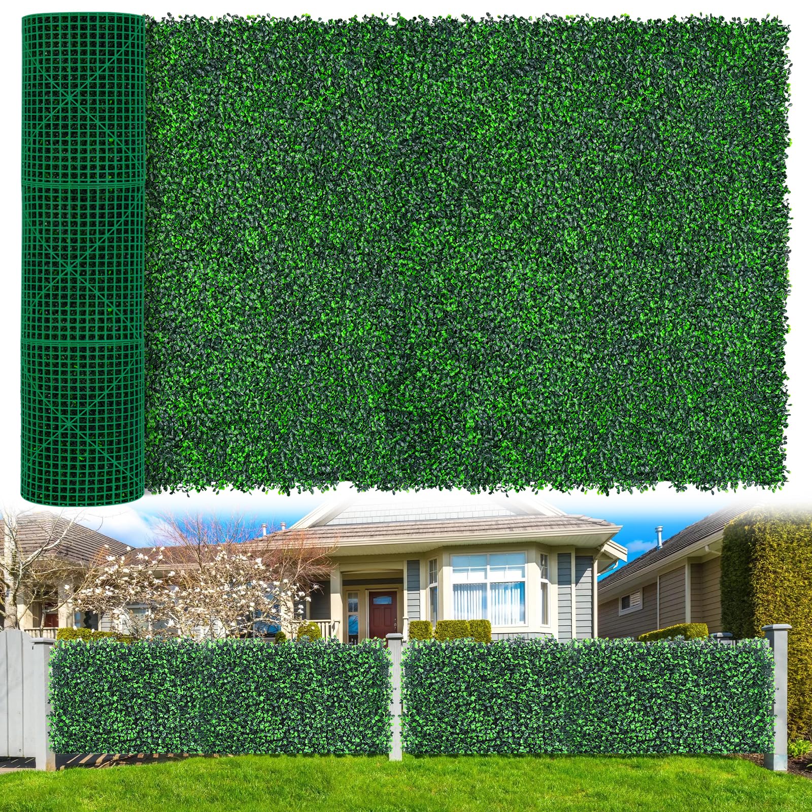 Photo 1 of Yangrass Boxwood Roll Panels, 48"x140" Artificial Ivy Privacy Fence Screen, UV-Anti Faux Boxwood Roll Grass Wall Panels for Garden Patio Balcony Privacy