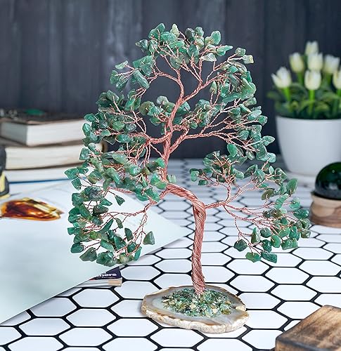 Miniatura 5 de Árbol de piedras preciosas de aventurina verde  Base de rodajas de ágata geoda, árbol de cristal hecho a mano para energía positiva, piedra curativa