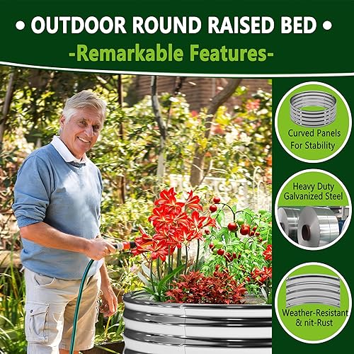 Miniatura 3 de 3PCS 3x3x1FT Kit de Cama de Jardín Elevada Galvanizada, Cajas para Vegetales - Caja de Flores Redonda de Metal, Camas de Plantación Grandes para