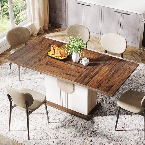 Miniatura 6 de Tribesigns Mesa de comedor rectangular de 55 pulgadas para 4 a 6 personas, mesa de comedor de madera de granja para cocina, comedor y sala de estar