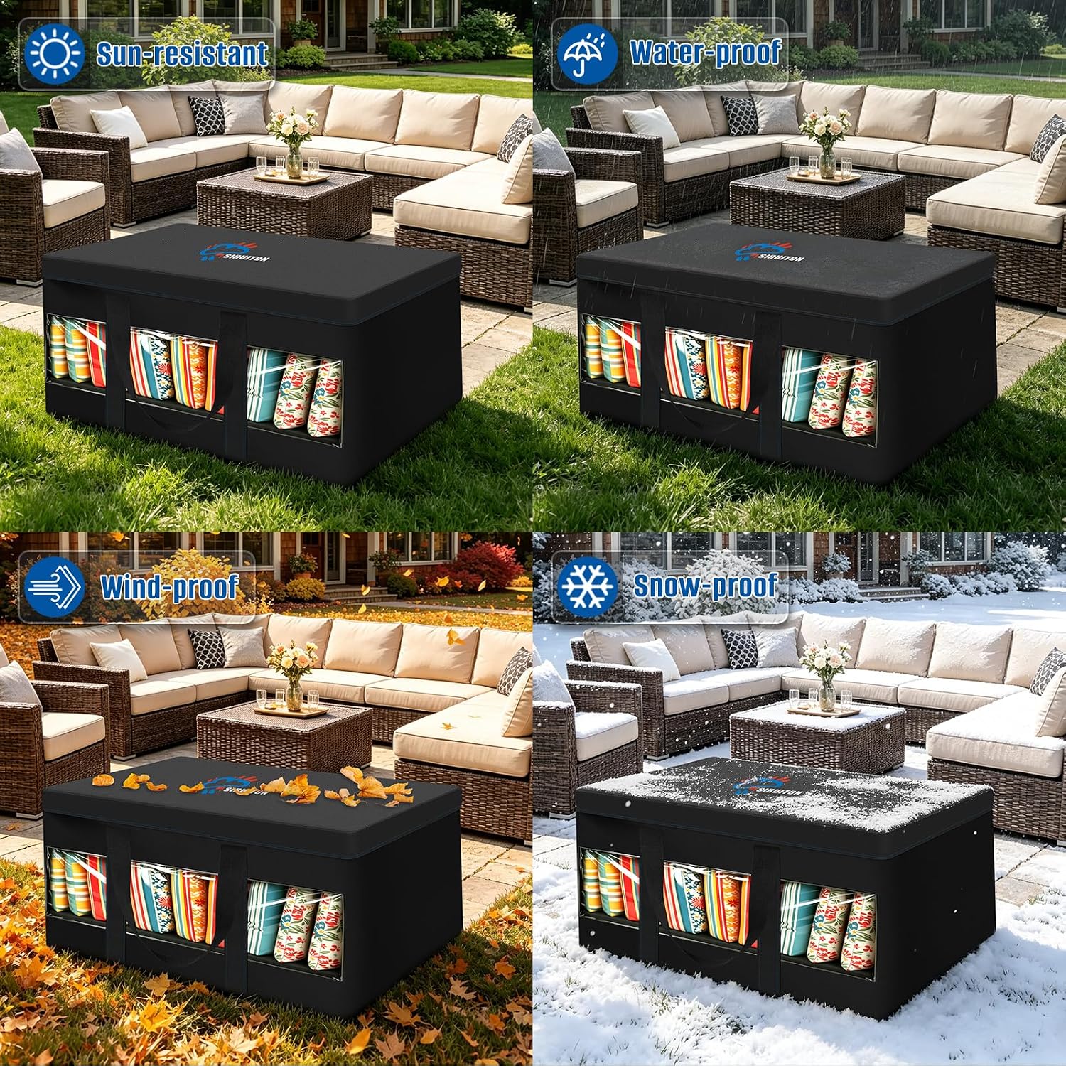 SIRUITON 69"L x 22"W x 22"H Outdoor Cushion Storage Bag with Transparent Film,Patio Furniture Cushion Storage Bag,Heavy Duty Rip-Resistant 600D Oxford,Waterproof & Sunproof with Handle and Zipper